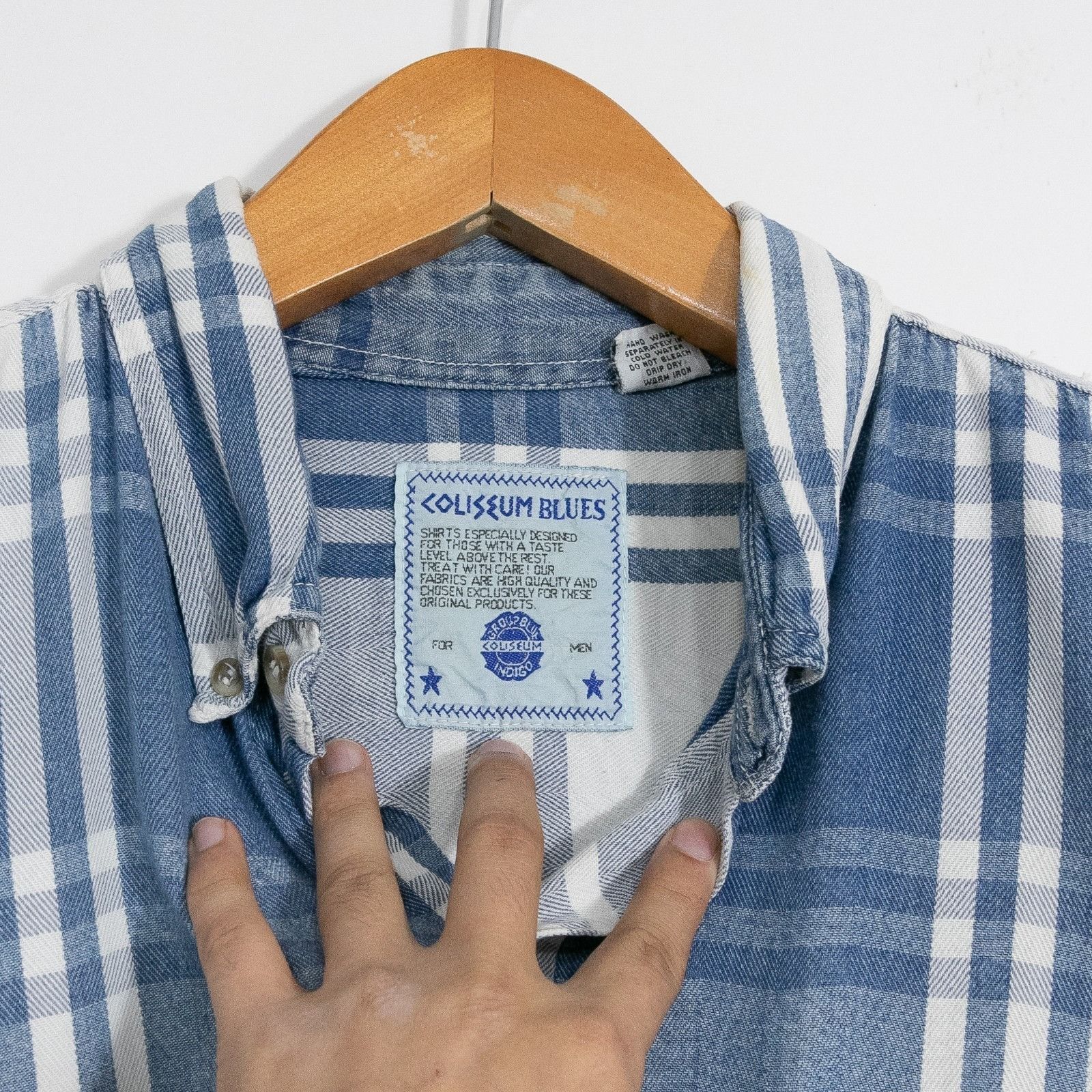 Vintage Vintage 90s Coliseum Blues Denim Shirt Mens XL Square Plaid Size US L / EU 52-54 / 3 - 8 Thumbnail
