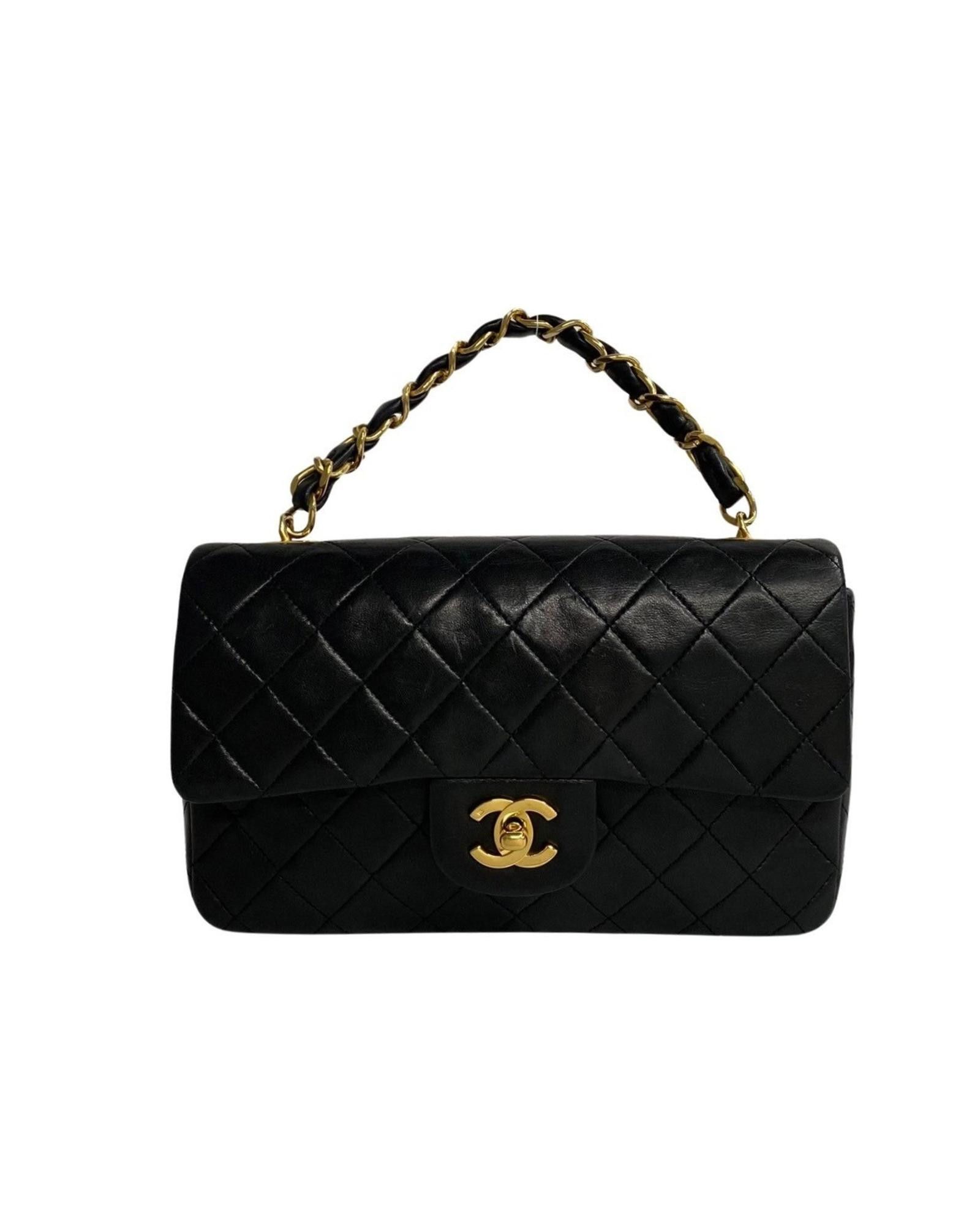 image of Chanel Luxurious Leather Handle Handbag in Black, Women's