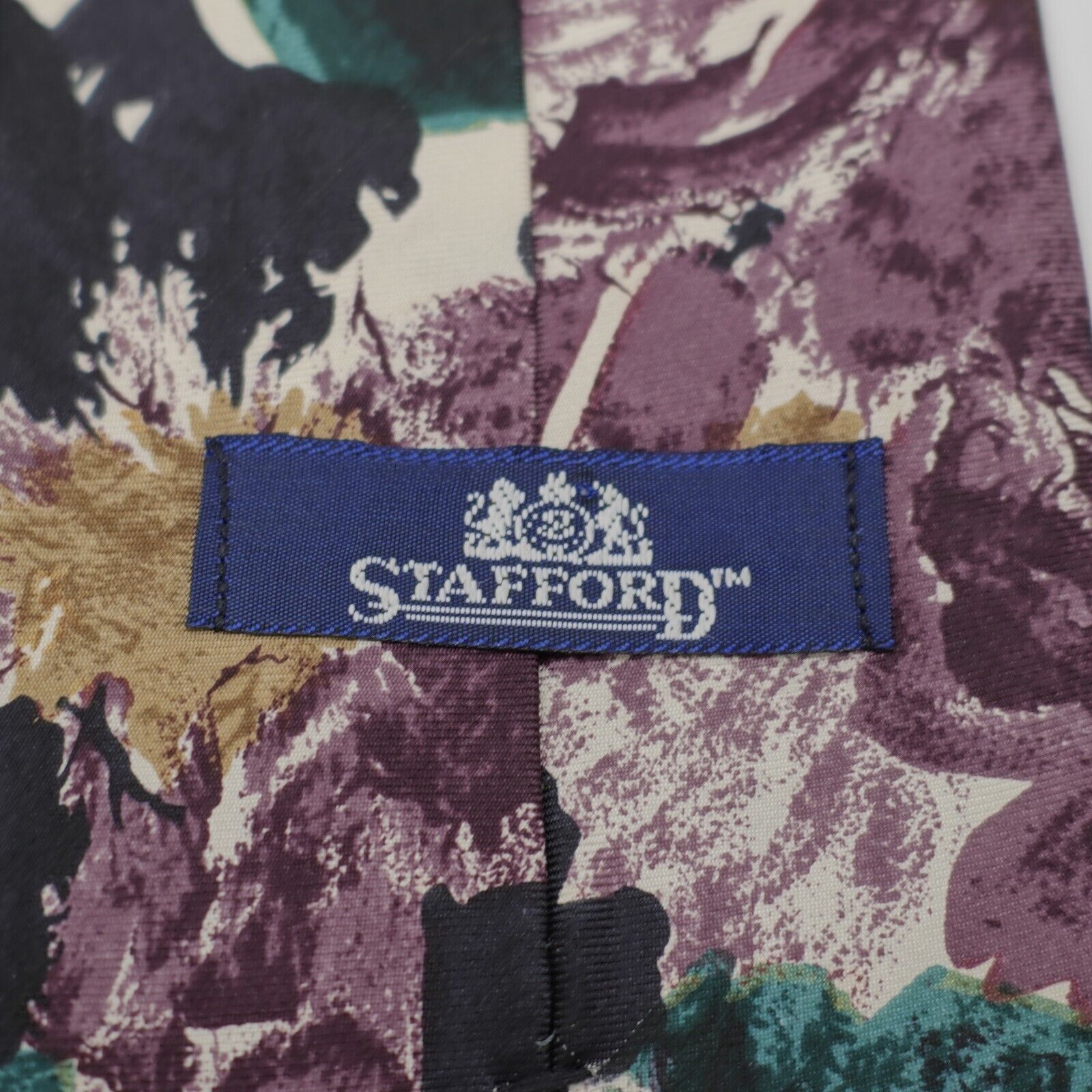 Stafford Stafford Teal Black Purple Floral Print Wide Silk Tie Size ONE SIZE - 3 Thumbnail