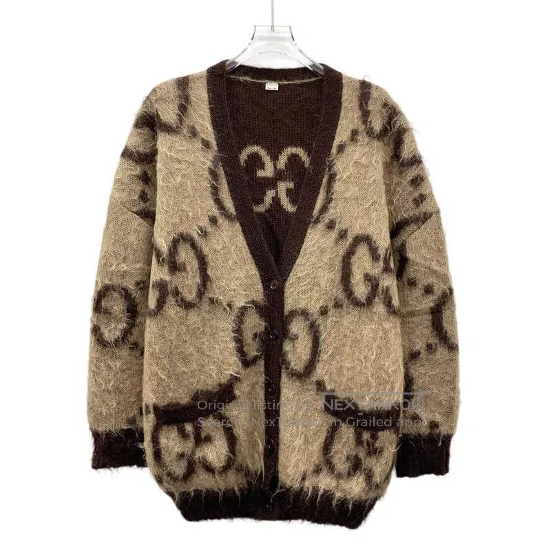 Gucci Gucci Coffee-colored jacquard full-print Mahai wool V-neck Size S / US 4 / IT 40 - 1 Thumbnail