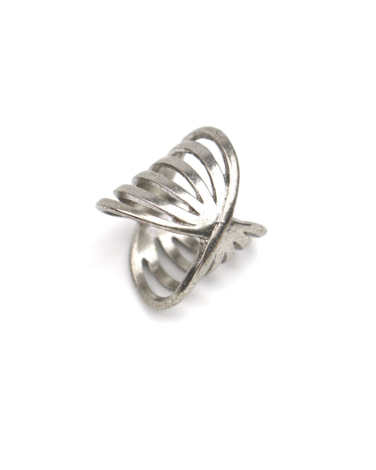 Hysteric Glamour 2000S JAPANESE MADE CROSSOVER CAGE SILVER TONE RING Size ONE SIZE - 2 Thumbnail