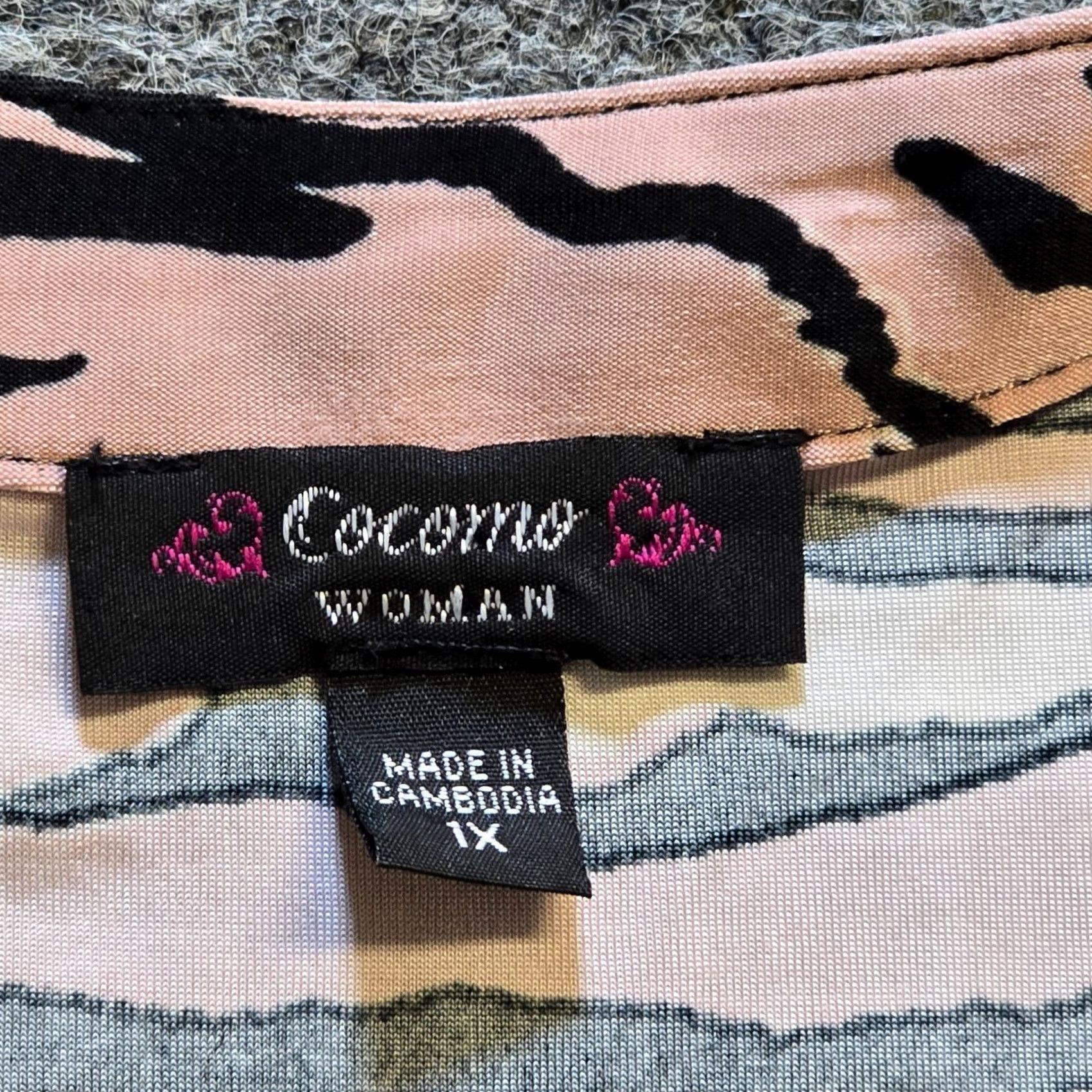 Pinko Cocomo Women 1X Pink Zebra 3/4 Sleeve Blouse V-Neck Stretch No Iron Casual Career Shirt Size XL / US 12-14 / IT 48-50 - 3 Thumbnail