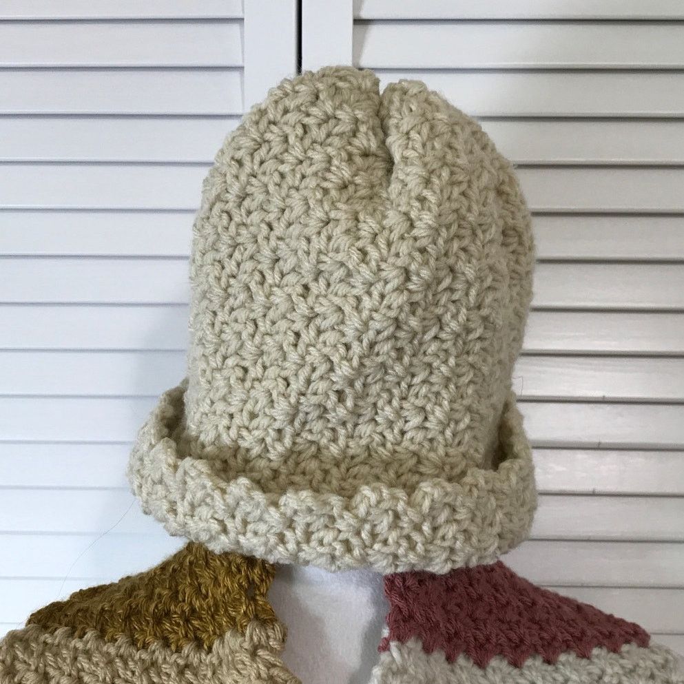 Handmade NWT Handmade Crocheted Cream Multicolor Beanie Scarf 68” Size ONE SIZE - 2 Thumbnail