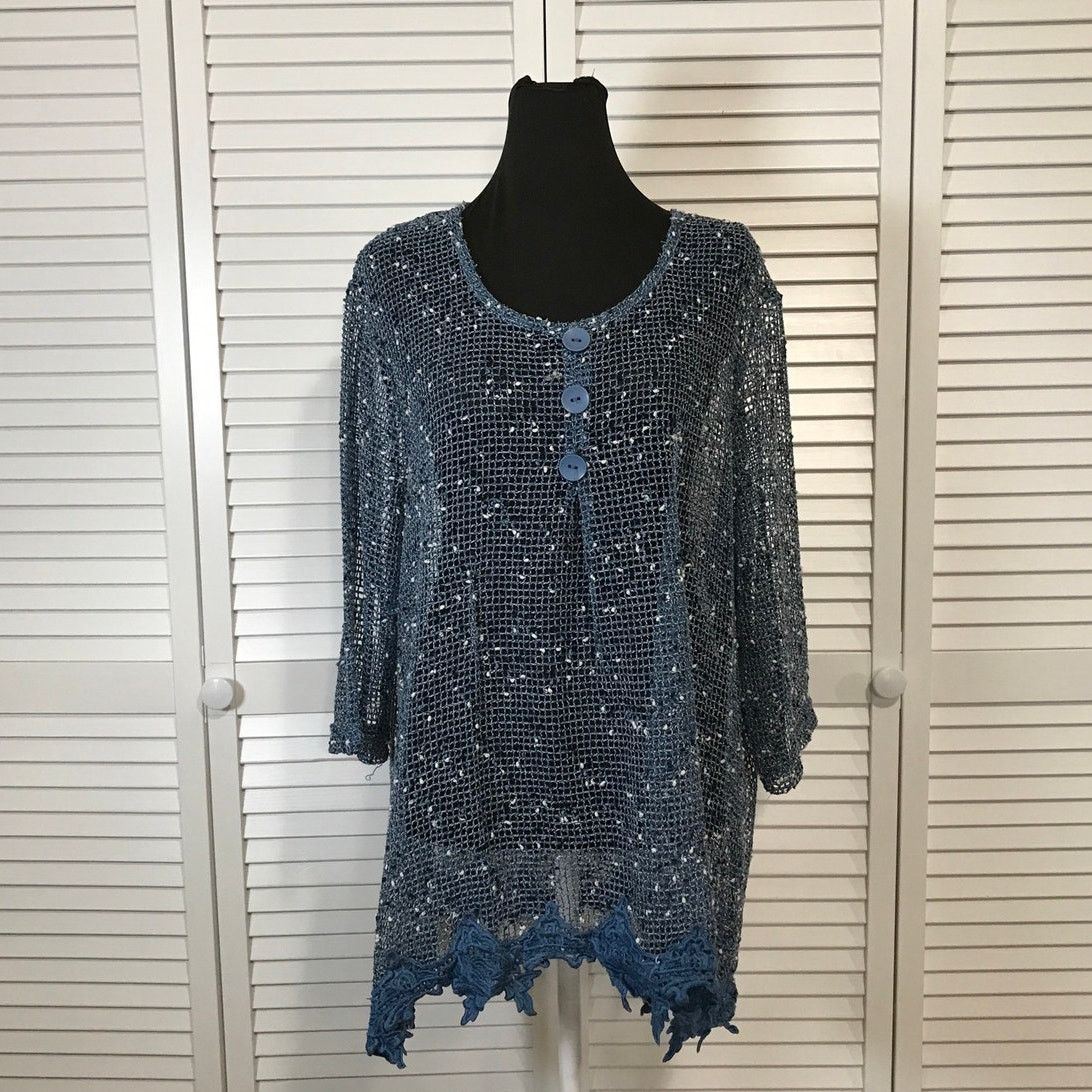 Blair Blair Boho Navy Blue Fishnet Mesh Oversized Tunic Blouse XL Size XL / US 12-14 / IT 48-50 - 1 Thumbnail