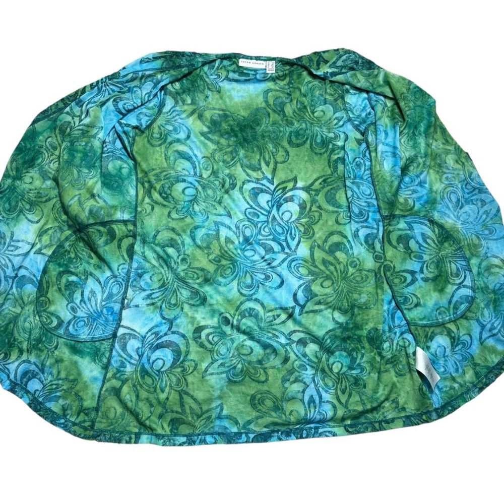 Other Susan Graver Burnout Knit Turquoise Green Floral Cardigan S Size S / US 4 / IT 40 - 5 Thumbnail