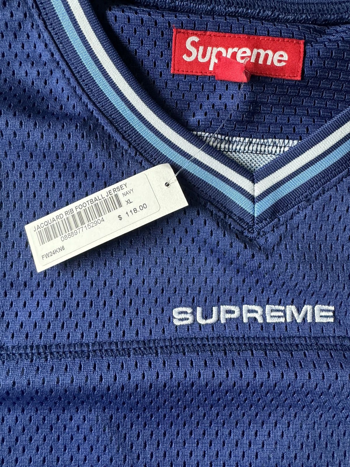 Supreme Supreme Jacquard Rib Football Jersey Navy XL IN HAND Size US XL / EU 56 / 4 - 5 Thumbnail
