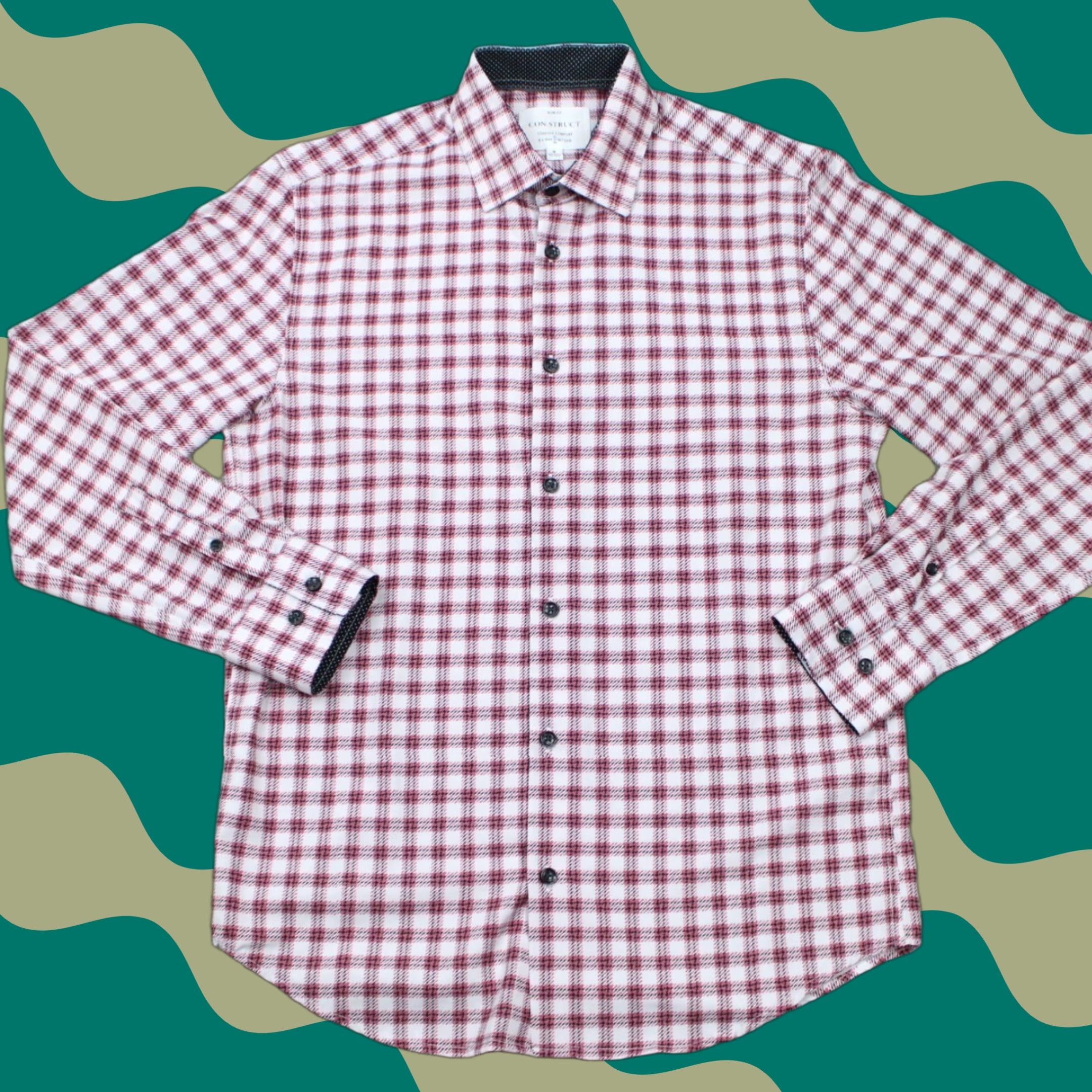 Vintage Construct Shirt Men Medium Red Slim Fit 4 Way Stretch Geometric Button-Up 15-15 1/2, 33/34 Casual Formal Workwear Mens Size US M / EU 48-50 / 2 - 1 Thumbnail