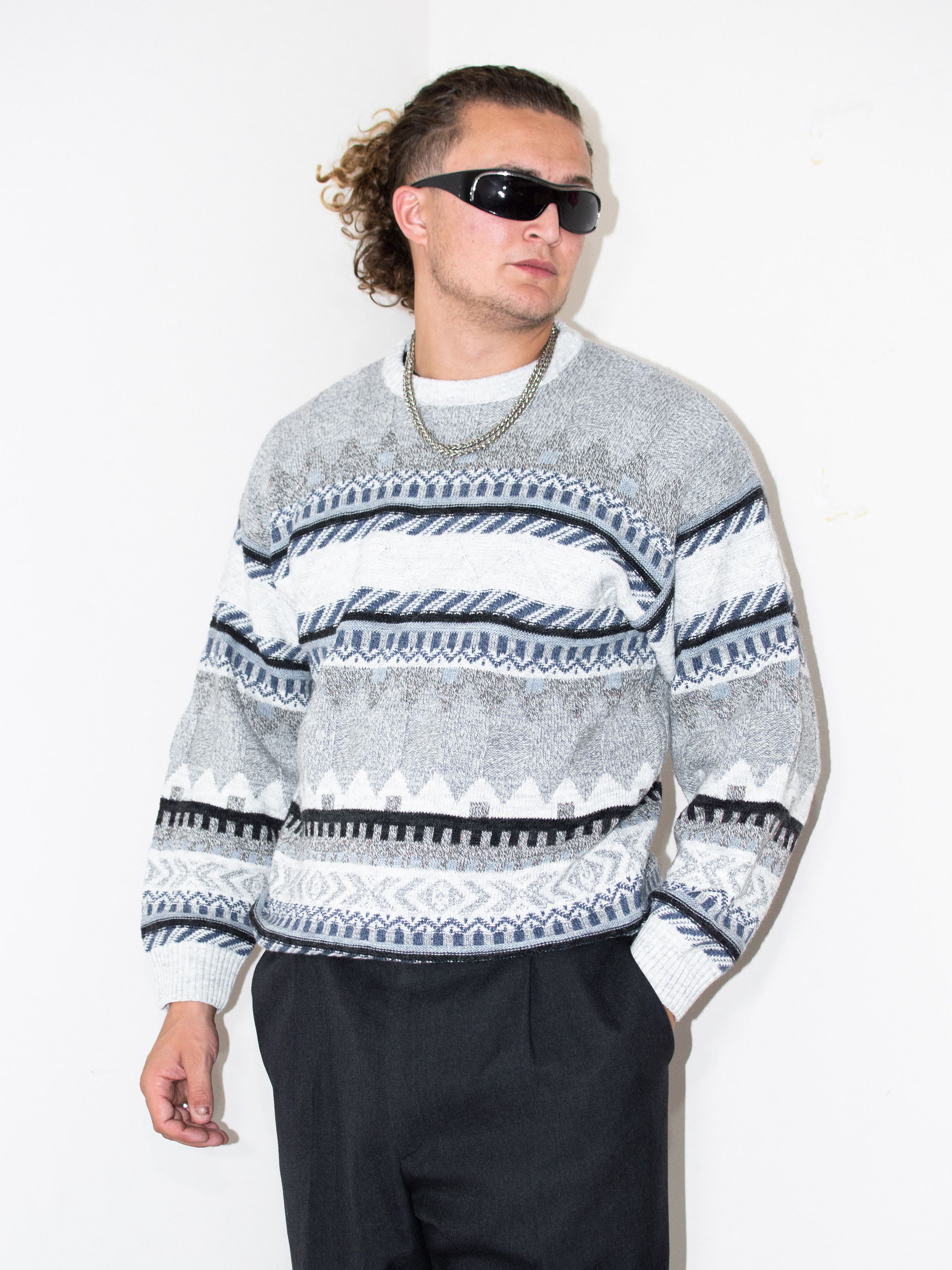 Designer × Vintage 90s Vintage Winter Geometric Pattern Crew Neck Sweater Size US L / EU 52-54 / 3 - 2 Thumbnail