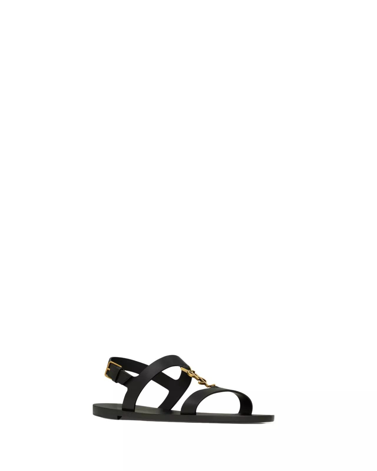 SAINT LAURENT Cassandre Men's Black Leather Sandals New