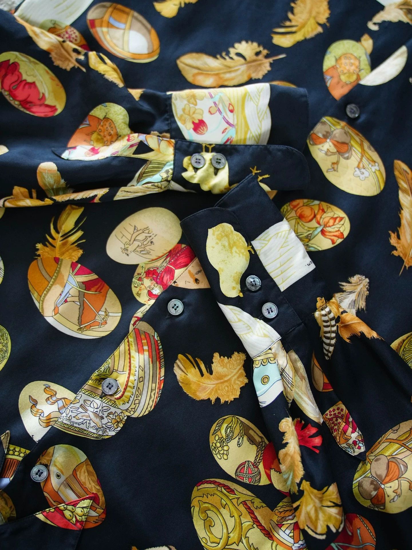Hermes HERMES Black Gold Easter Egg Silk Oversized Shirt FR40 Rare Size M / US 6-8 / IT 42-44 - 9 Thumbnail