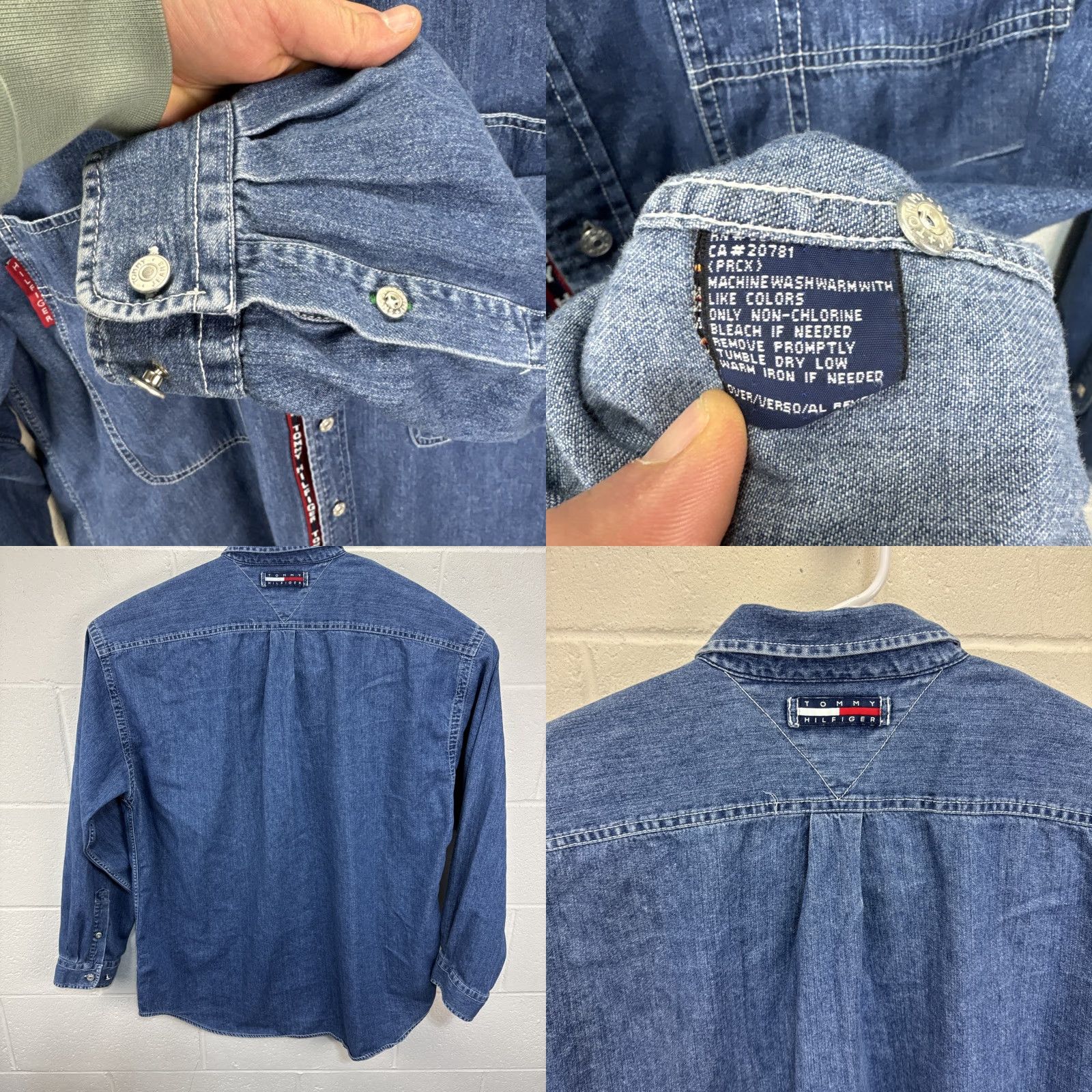 Tommy Hilfiger VINTAGE Tommy Hilfiger Shirt Mens XL Blue Denim Long Sleeve Button-Down Logo Size US XL / EU 56 / 4 - 9 Thumbnail