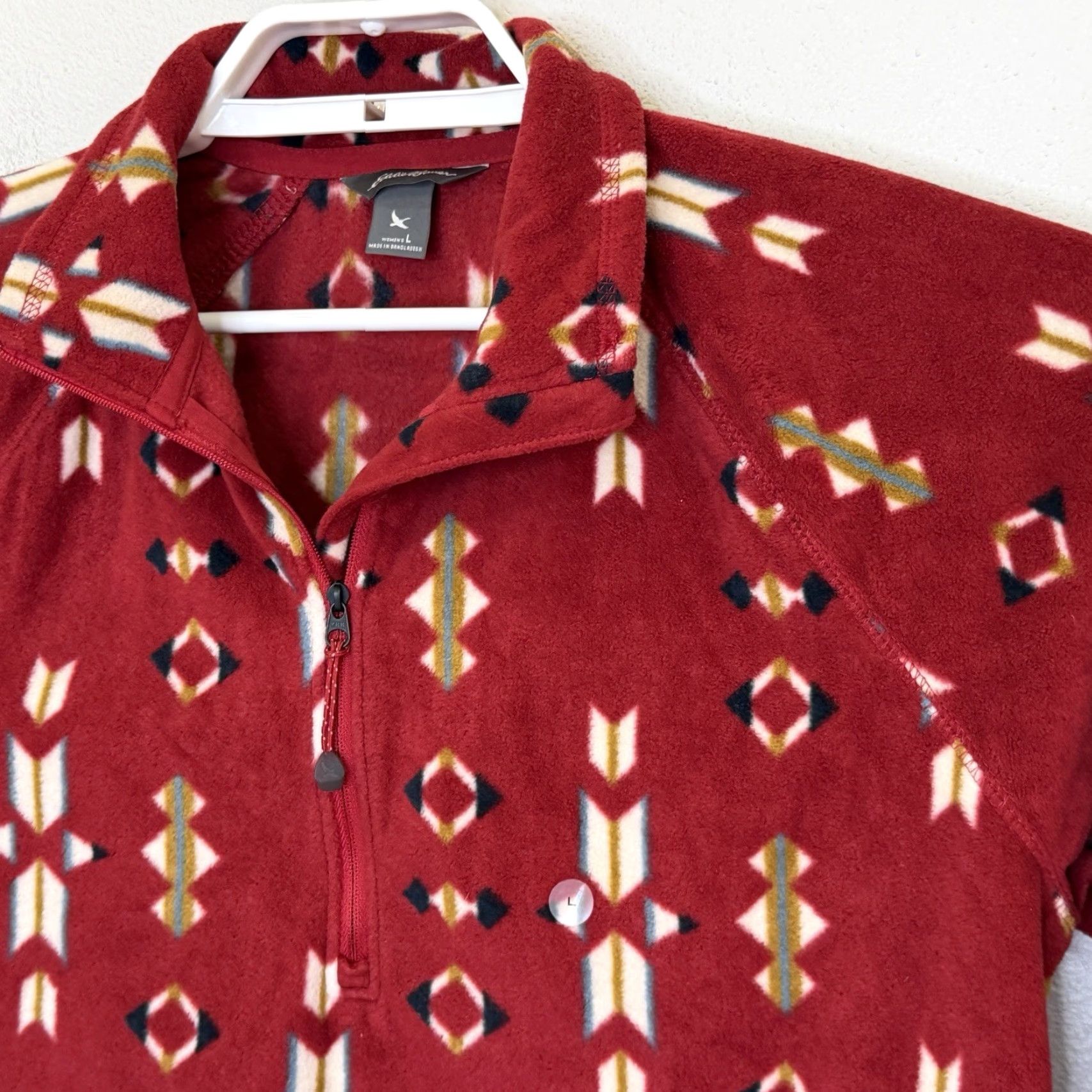 Eddie Bauer Eddie Bauer 1/4 Zip Fleece Jacket Womens L Red Aztec Mid-Length Long Sleeve Lightweight Casual Size L / US 10 / IT 46 - 2 Thumbnail