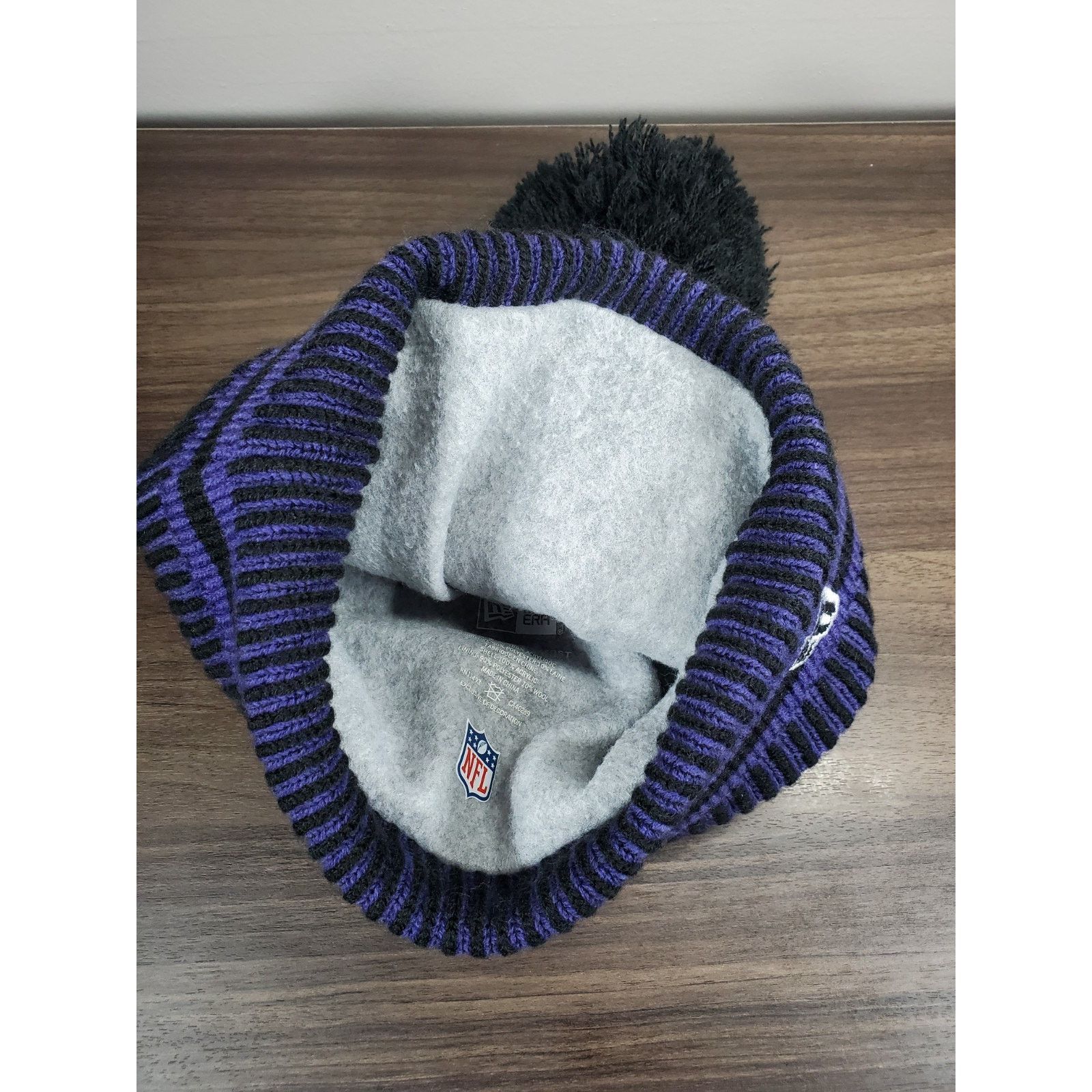 NFL × New Era Baltimore Ravens Pom Beanie Purple Knit Winter Hat Cap OSFA Size ONE SIZE - 5 Thumbnail