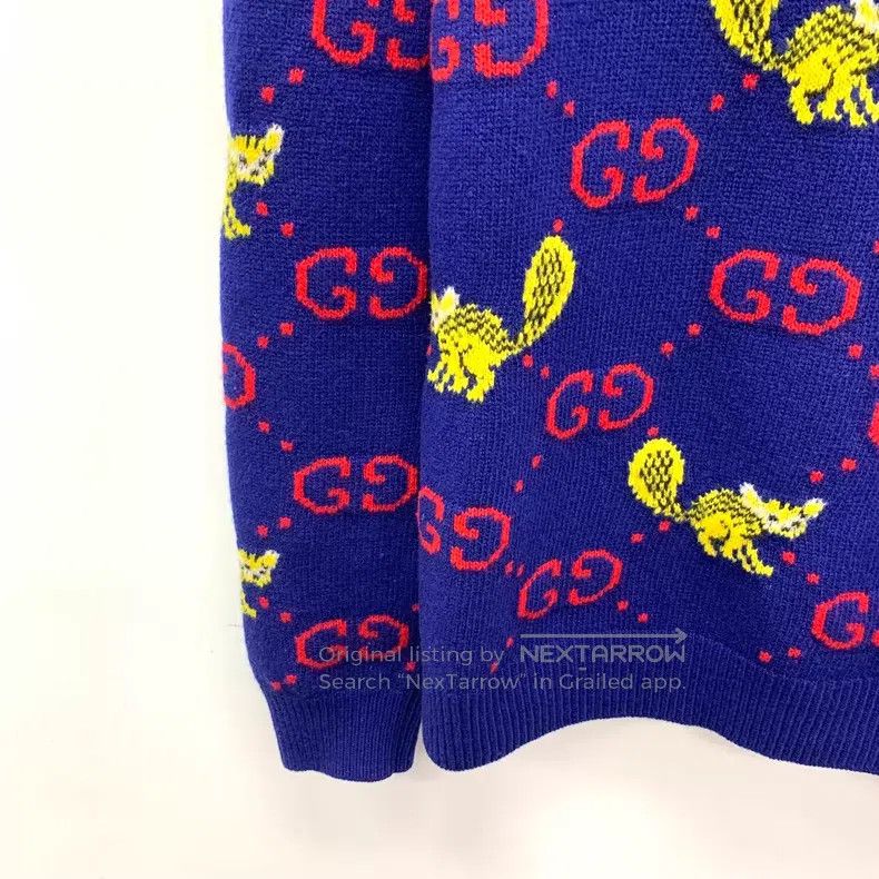 Gucci Gucci Dark blue logo jacquad printed wool round-neck long- Size US XS / EU 42 / 0 - 4 Thumbnail