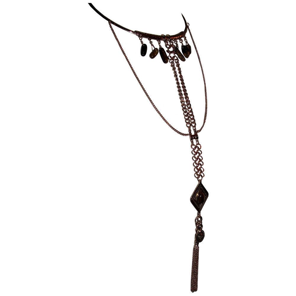 Designer New Goldtone Bedouin Inspired Tiger Eye Dangle Necklace Size ONE SIZE - 4 Thumbnail