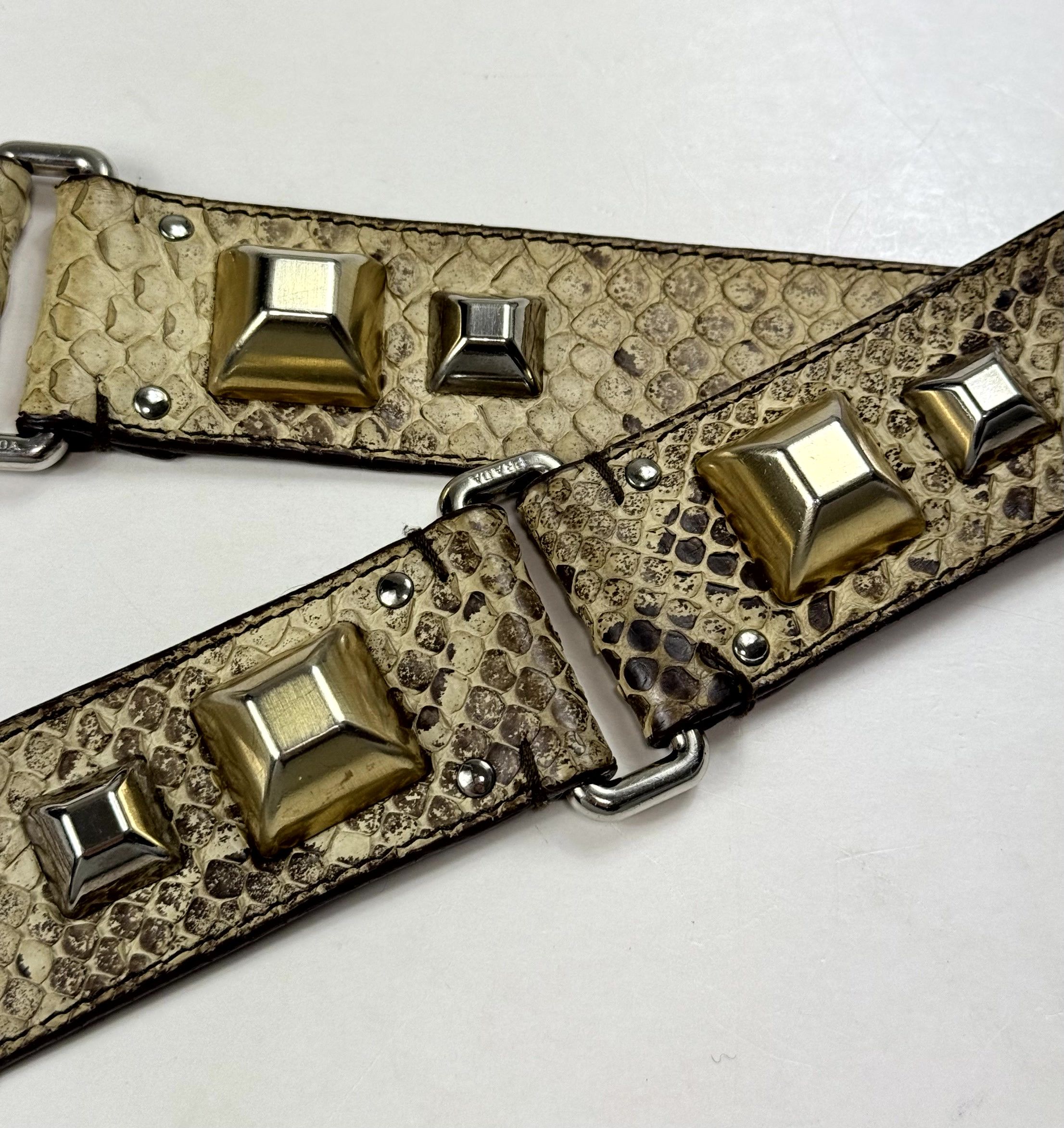 Prada Prada Python Snakeskin Studded Y2K Rockstar Belt Size 90/36 Size ONE SIZE - 9 Thumbnail