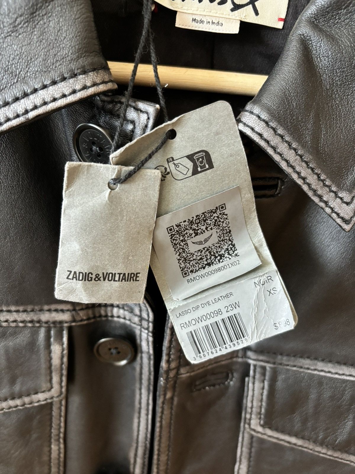 Zadig & Voltaire Zadig & Voltaire Black Vintage Leather Jacket Size XS / US 0-2 / IT 36-38 - 4 Thumbnail