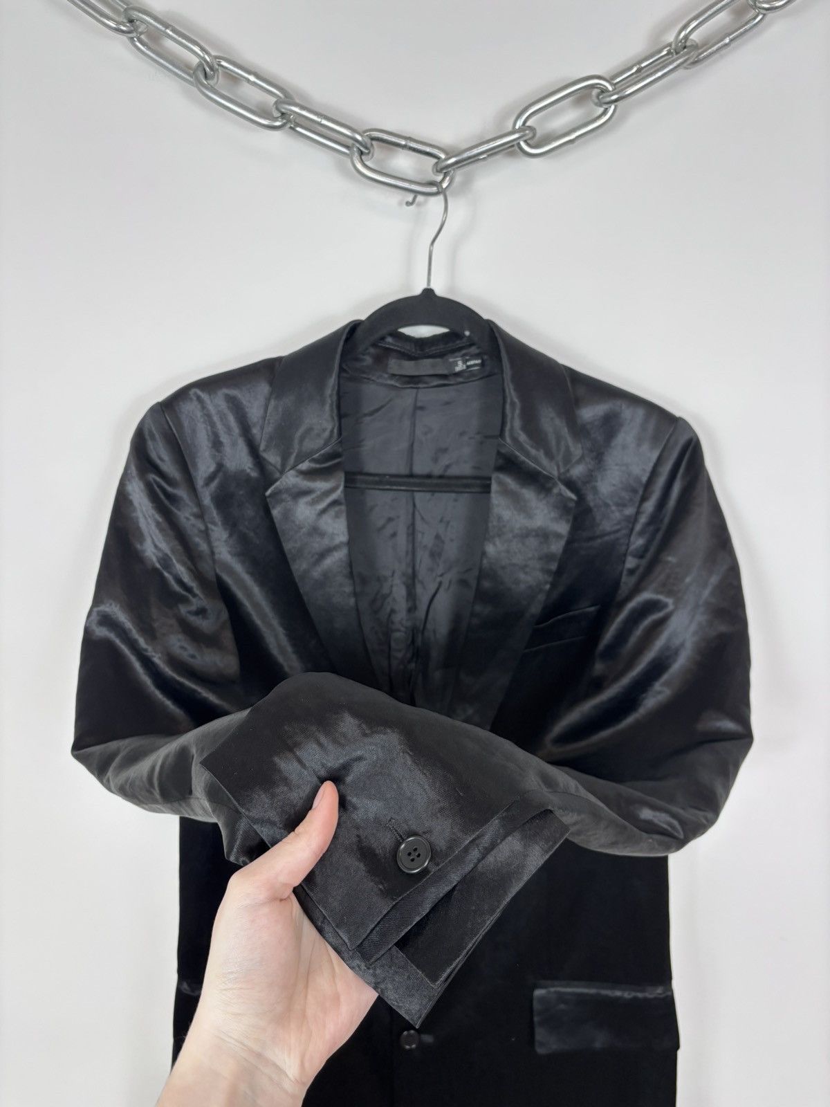 Blk Dnm BLK DNM Men’s Black Satin Long Blazer Jacket Tuxedo Coat Size 40R - 6 Thumbnail