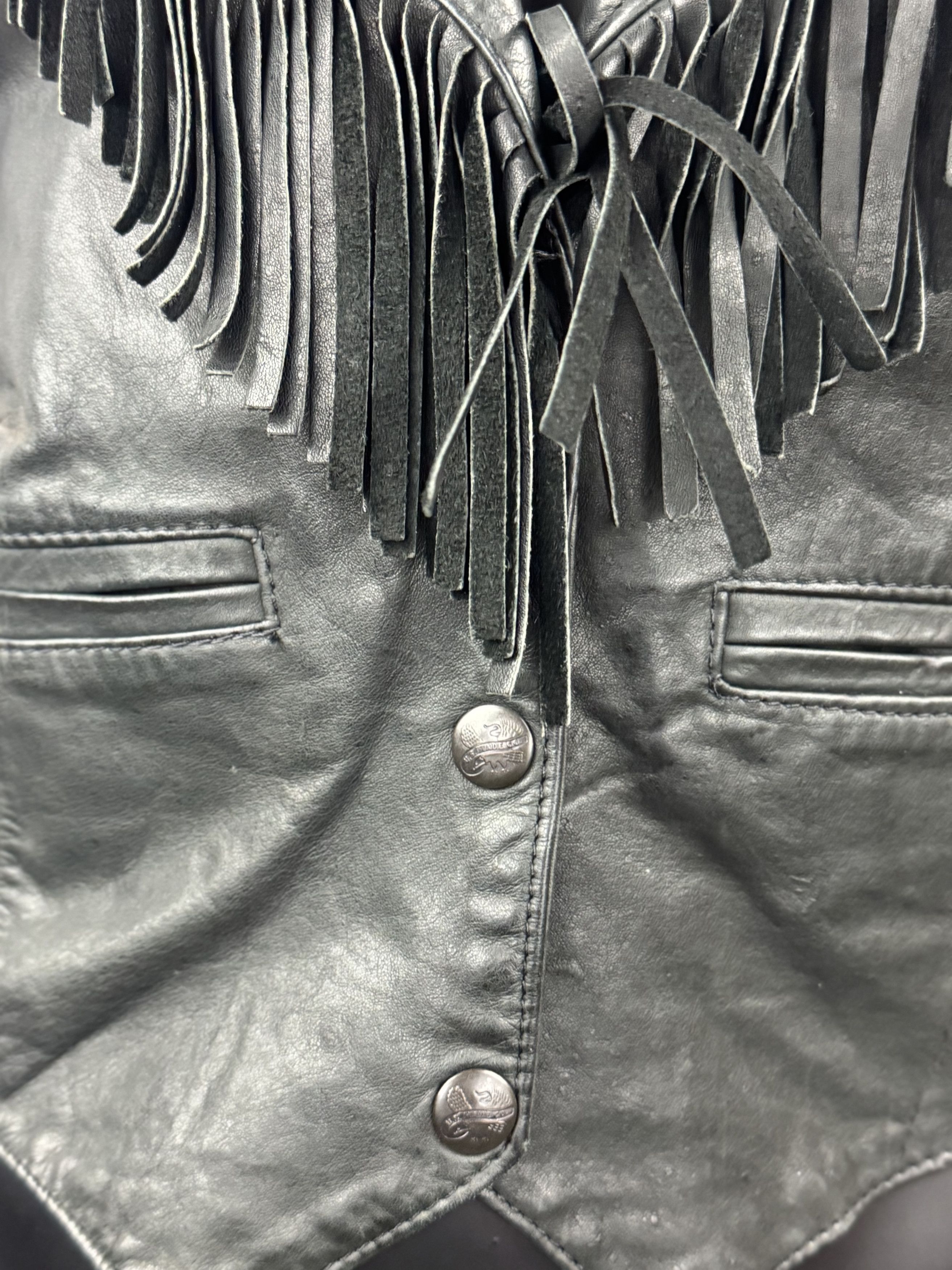 Vintage VTG Genuine Leather Western Cowgirl Vest Tassel Boho Biker Size L / US 10 / IT 46 - 3 Thumbnail