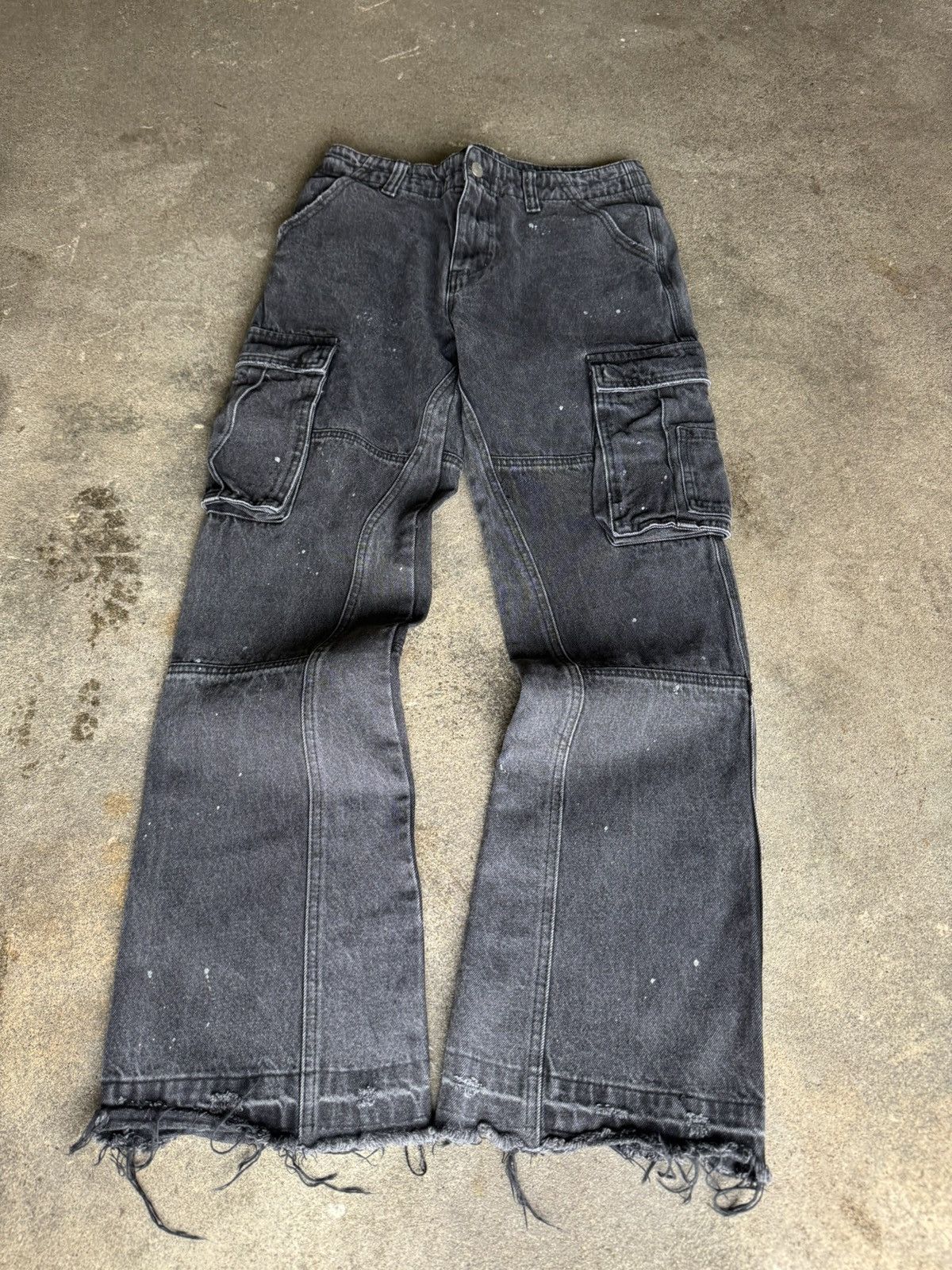Jaded London Jaded London Black Distressed Cargo Flare Jeans Size US 33 - 6 Thumbnail