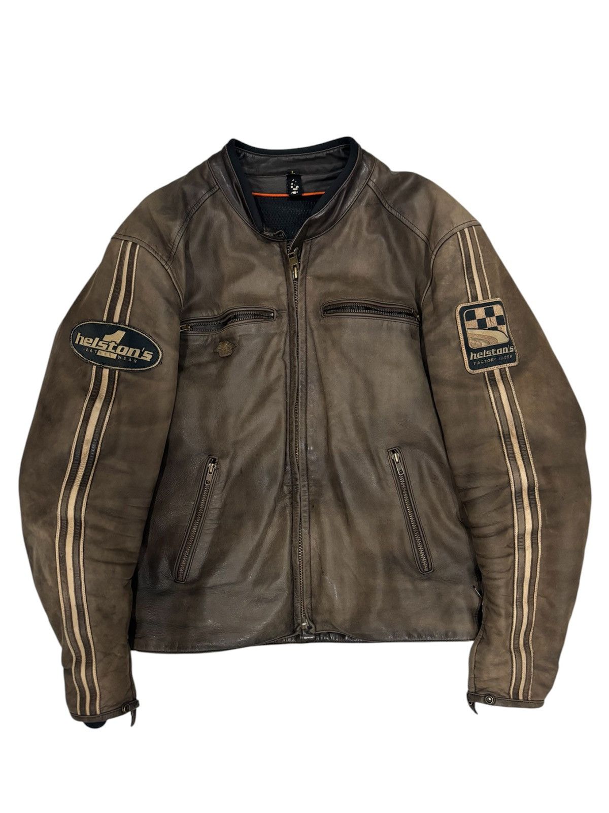 Halston III Helstons Vintage Brown Leather Motorcycle Jacket Cafe Racer Size US L / EU 52-54 / 3 - 1 Thumbnail
