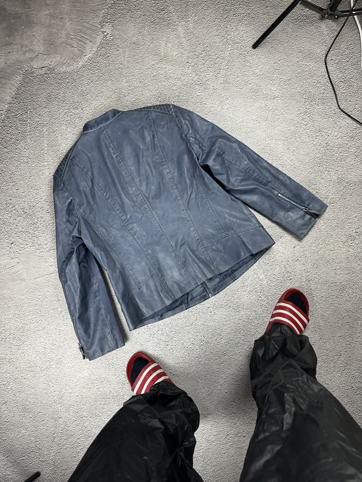 Leather Vintage Leather Biker Jacket Y2K Faded Coat Hype Size M / US 6-8 / IT 42-44 - 2 Thumbnail