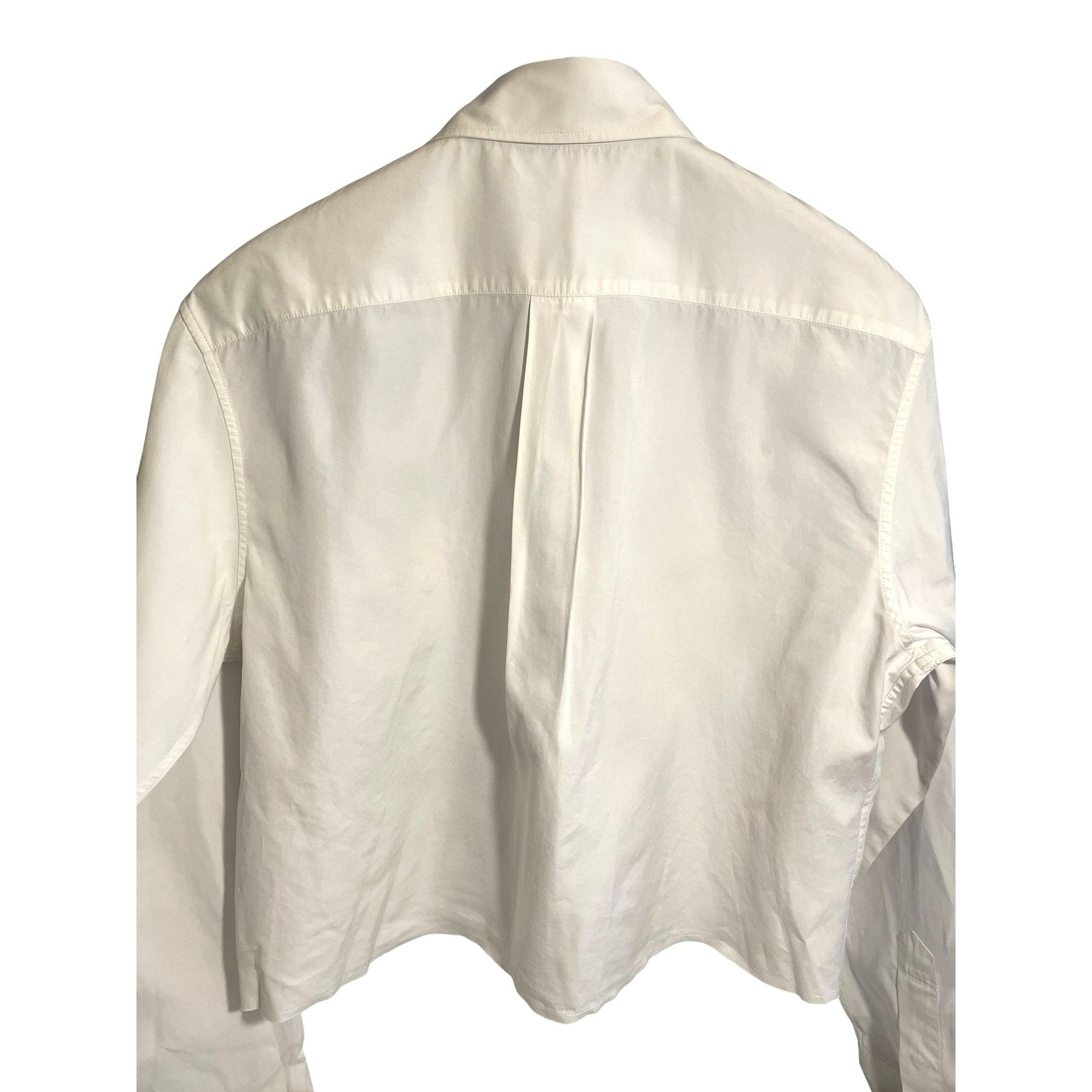 Miu Miu Miu Miu Womens White Button-Up Cropped Shirt With Embroidere Size M / US 6-8 / IT 42-44 - 2 Thumbnail