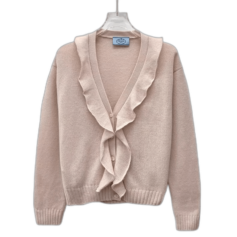 Prada Prada Pink Cashmere Ruffle Cardigan Sweater-yf Size US M / EU 48-50 / 2 - 1 Thumbnail