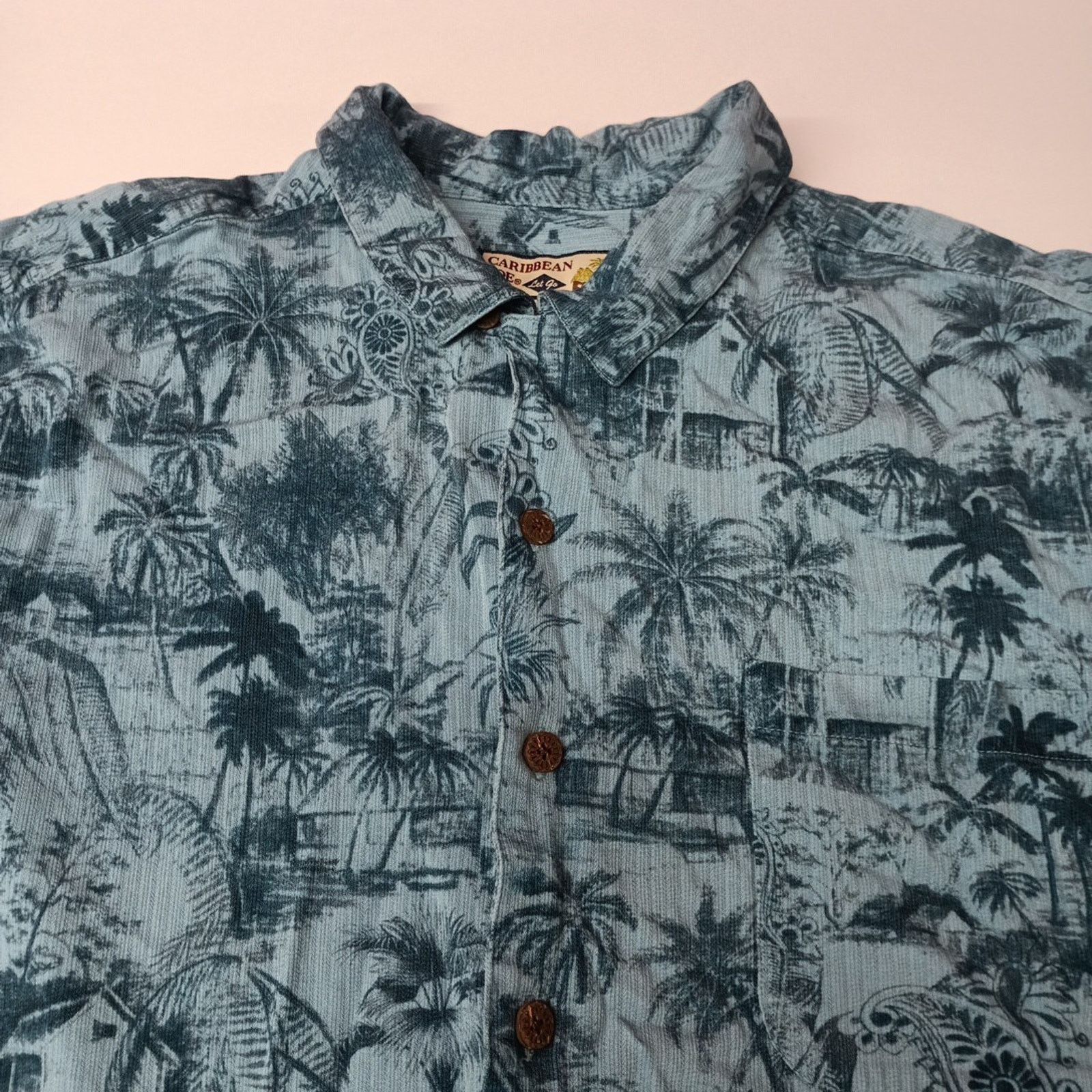 Caribbean Caribbean Joe Shirt Men's XXL Blue Tropical Button Up Rayon Size US XXL / EU 58 / 5 - 2 Thumbnail