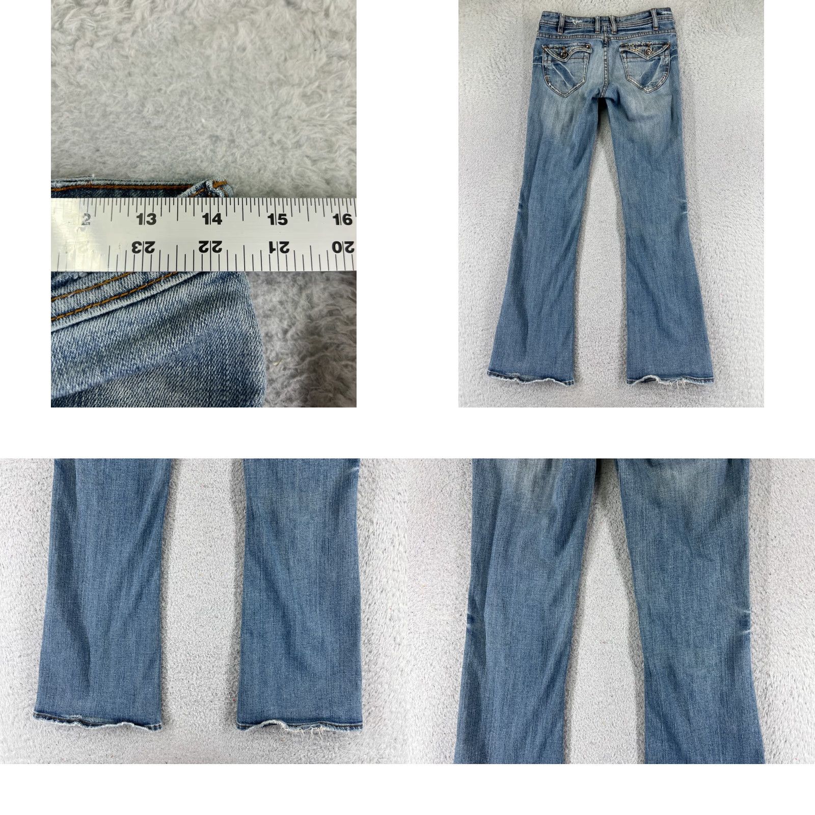 Denime Chiqle Jeans Womens 7 Blue Denim Distressed Flared 26x31 5-Pocket Zip Embroidered Zipper Button Regular 31 Inseam" Size 28" / US 6 / IT 42 - 9 Thumbnail