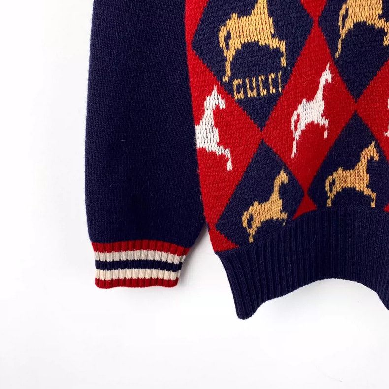 Gucci Gucci Size 10 Color-blocked striped pony inlaid wool V-nec Size US S / EU 44-46 / 1 - 4 Thumbnail