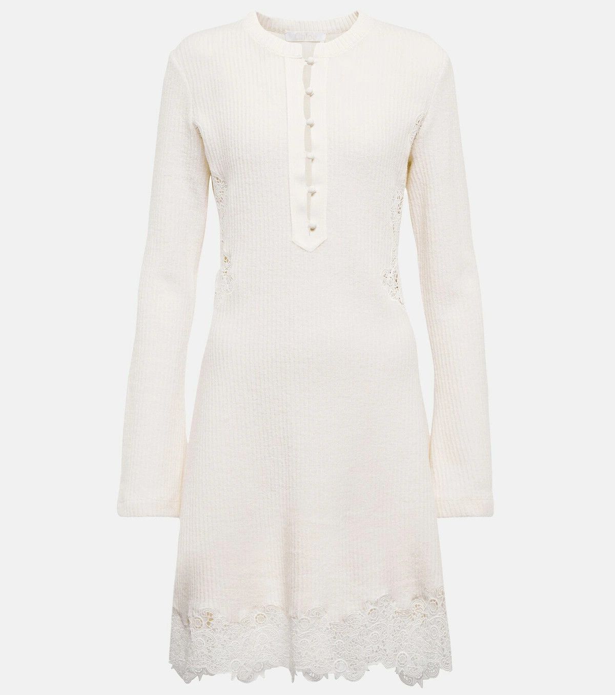 Chloe o1loc1c0625 Ribbed Knit Wool Mini Dress in Eden White Size S / US 4 / IT 40 - 1 Thumbnail