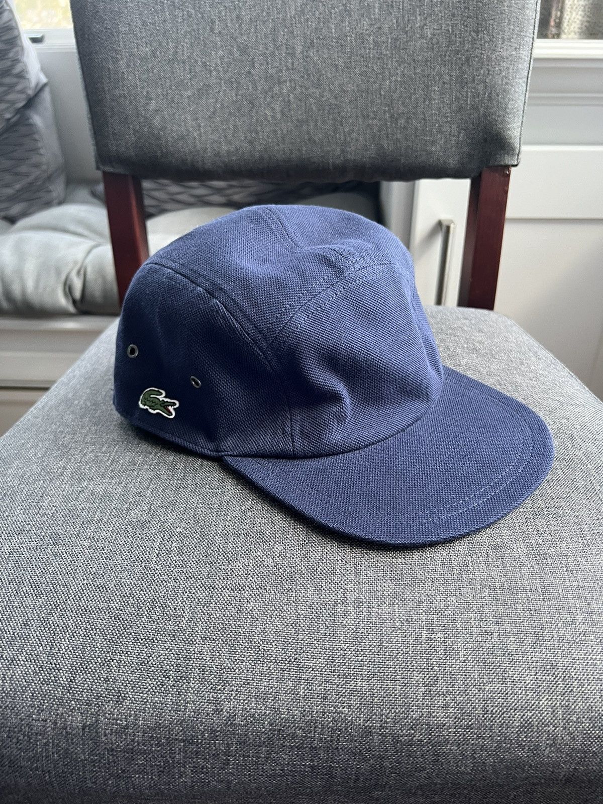 Lacoste × Supreme Supreme Lacoste Pique Knit Camp Cap Navy | Grailed