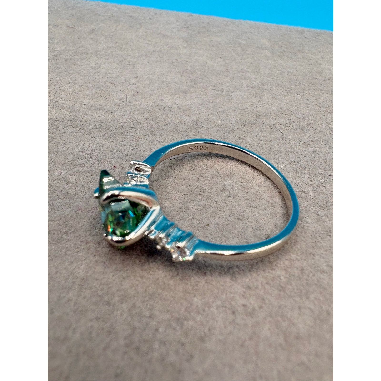 Jewelry 2CTW Cat Tourmaline/White Moissanite Sterling Silver - 7.75 Size ONE SIZE - 8 Thumbnail