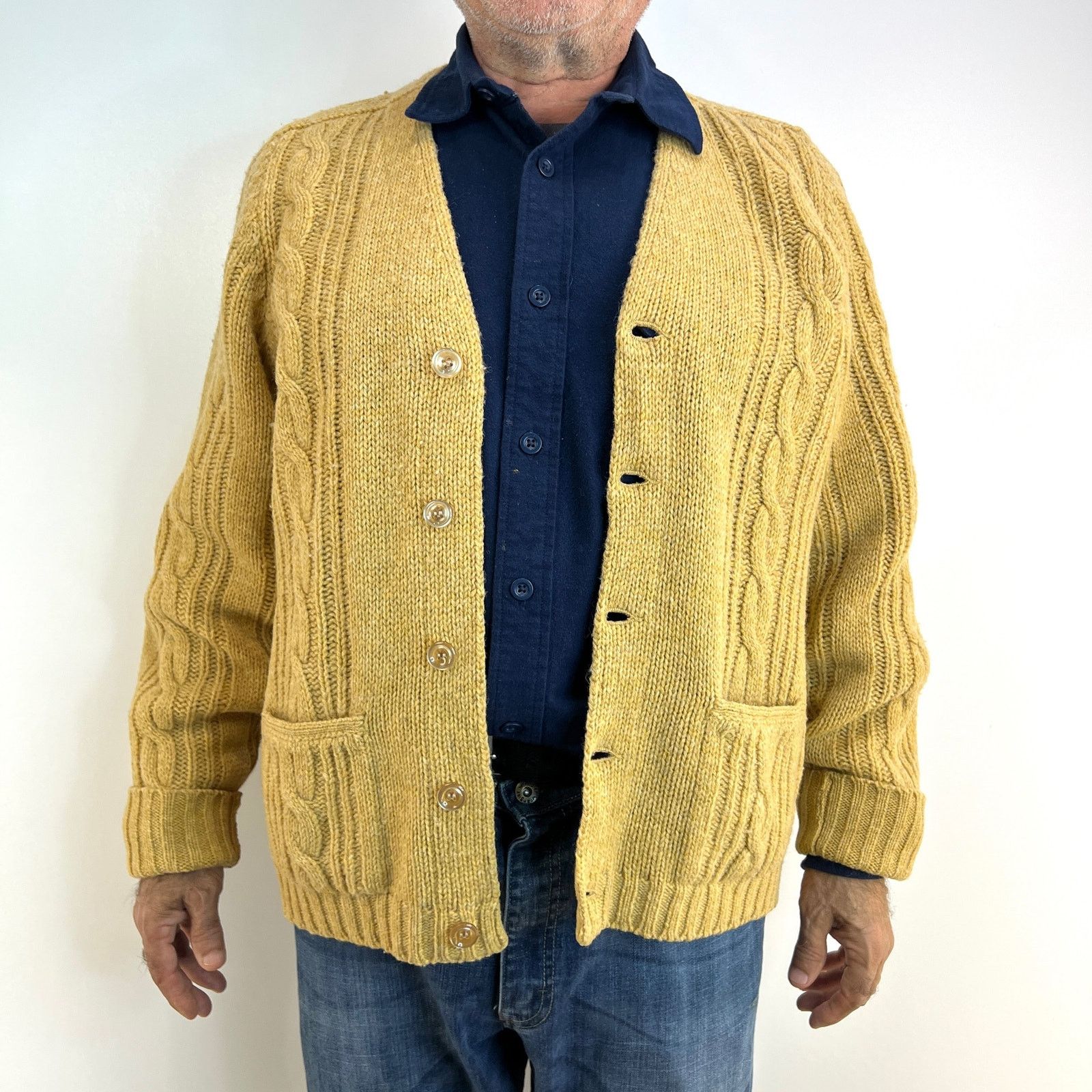 Vintage Vintage Alan Paine Shetland Wool Cable Knit Cardigan Tan Size US M / EU 48-50 / 2 - 8 Thumbnail