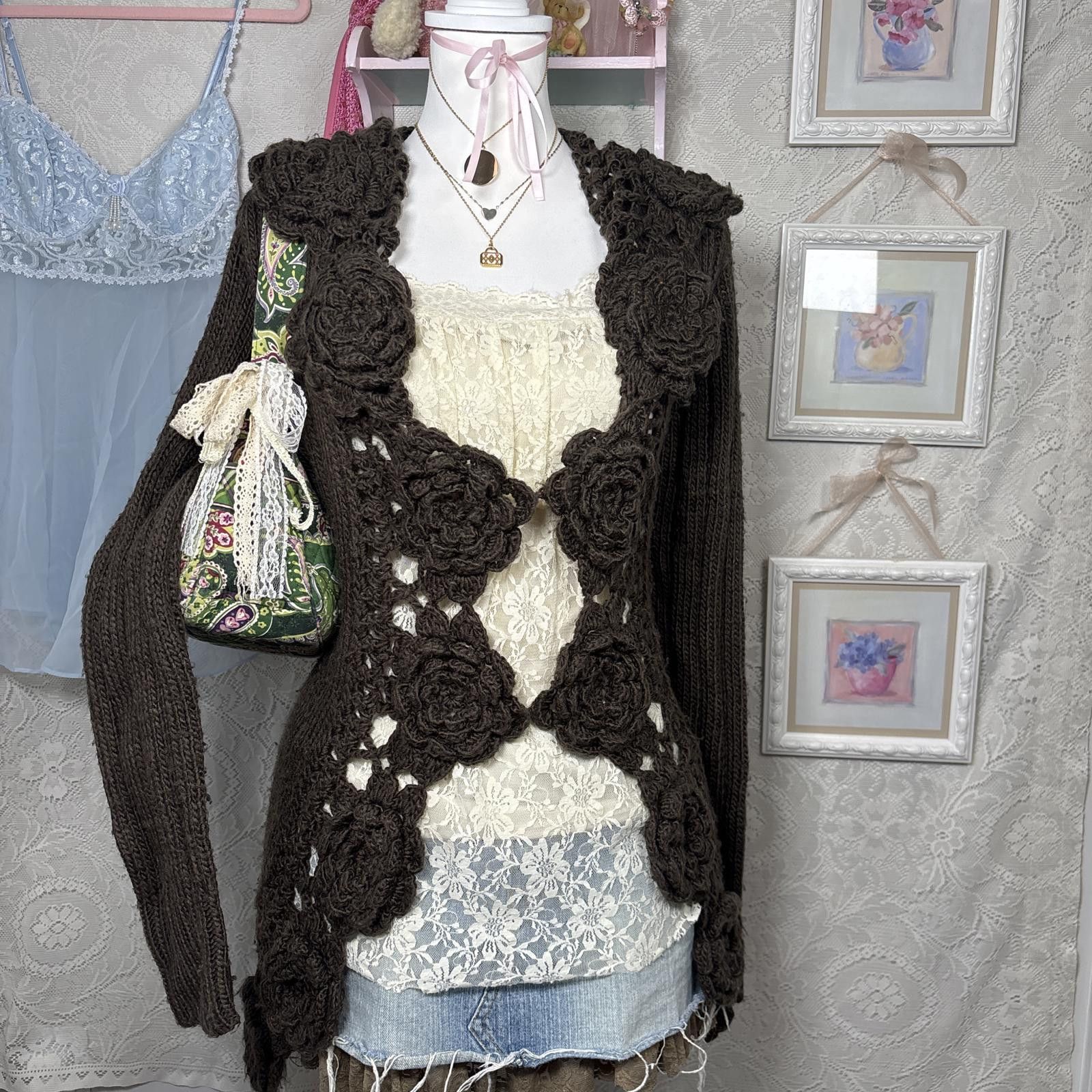 Other y2k vintage crochet floral cardigan Size L / US 10 / IT 46 - 2 Thumbnail