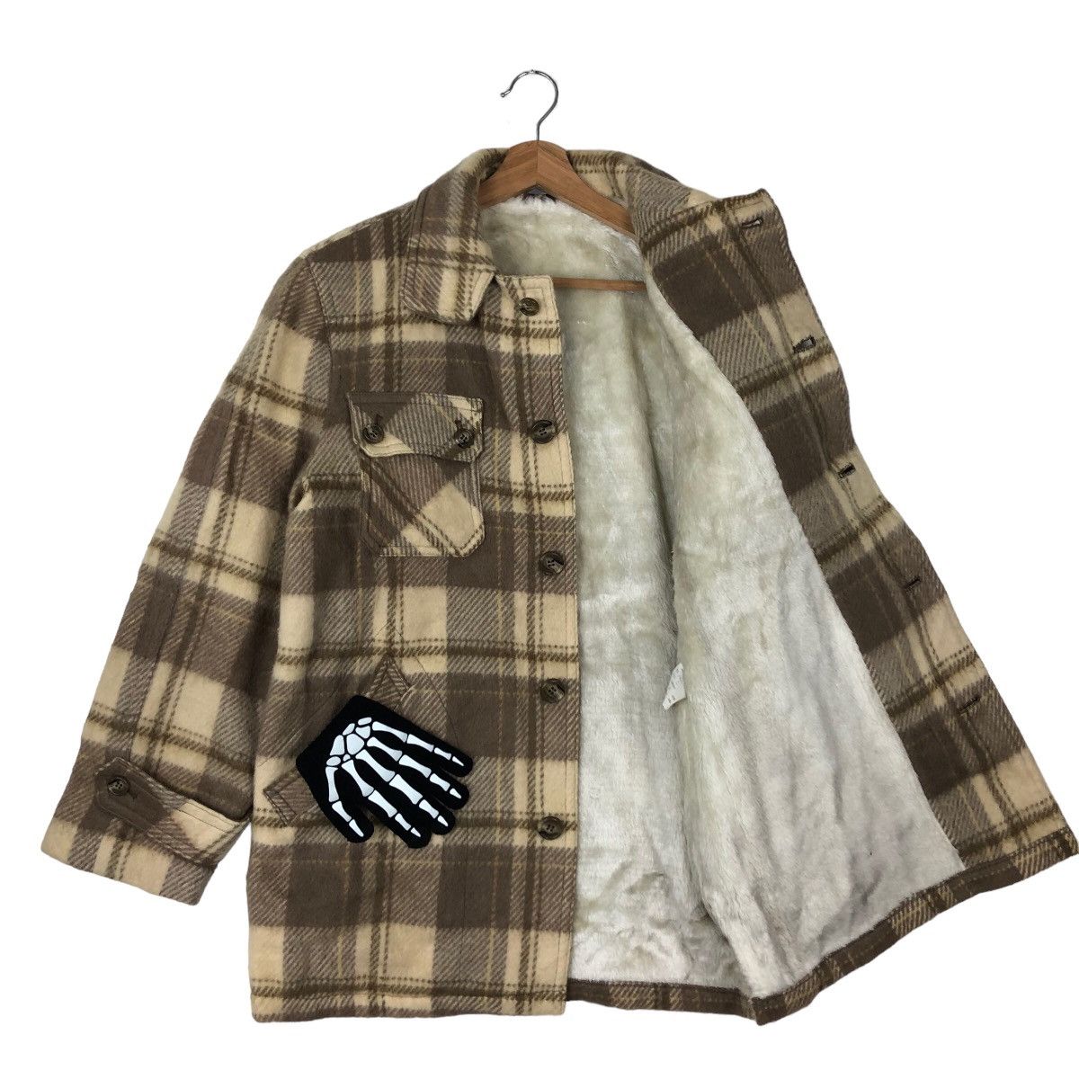 Flannel 🔥VINTAGE FLANNEL JACKET TARTAN DESIGN WOOL MINK FUR LINING Size US L / EU 52-54 / 3 - 8 Thumbnail