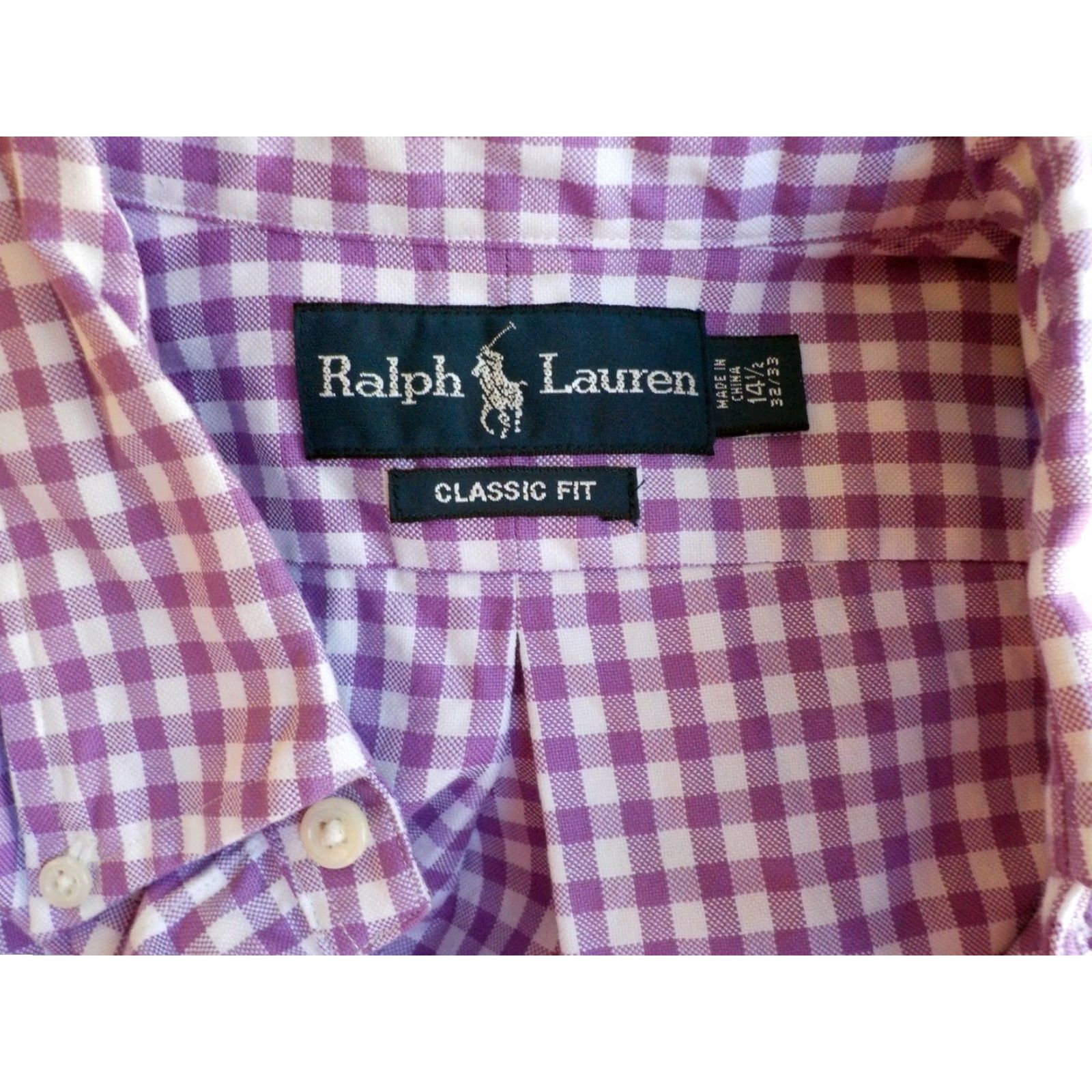 Polo Ralph Lauren Ralph Lauren Classic Fit Button Front Shirt Men Purple White 14 1/2-32 100% Cotton Checks Sleeves 24" - Polo Ralph Lauren Button-Up Size US S / EU 44-46 / 1 - 3 Thumbnail