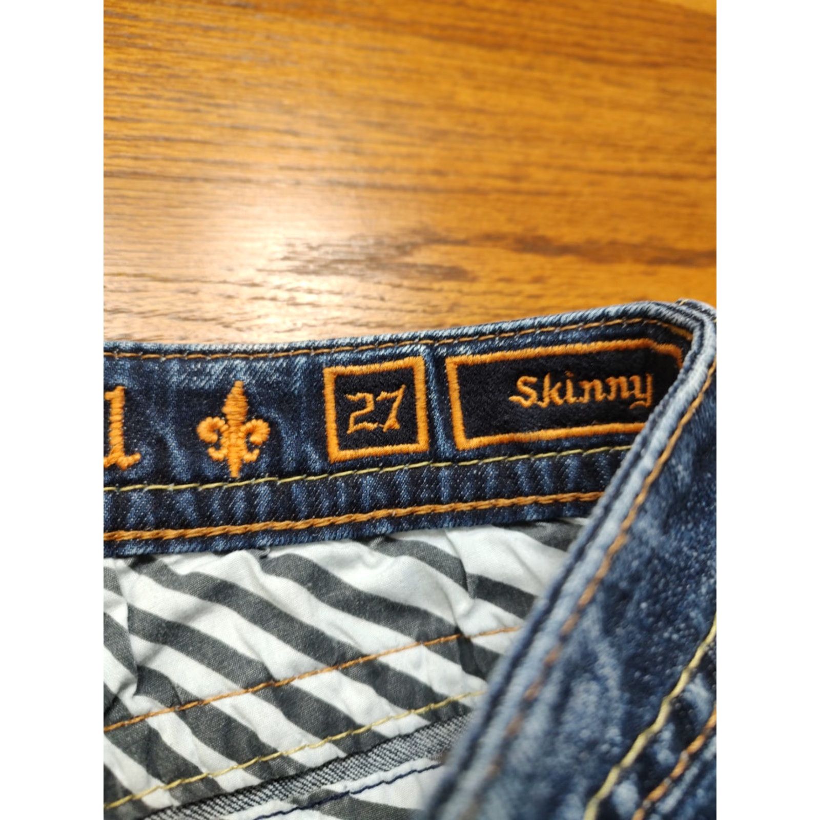Rock Revival Jeans Womens Skinny 27 Inseam 29 Denim Blue 5-Pocket Zip Low Rise Cowboy Logo 90s