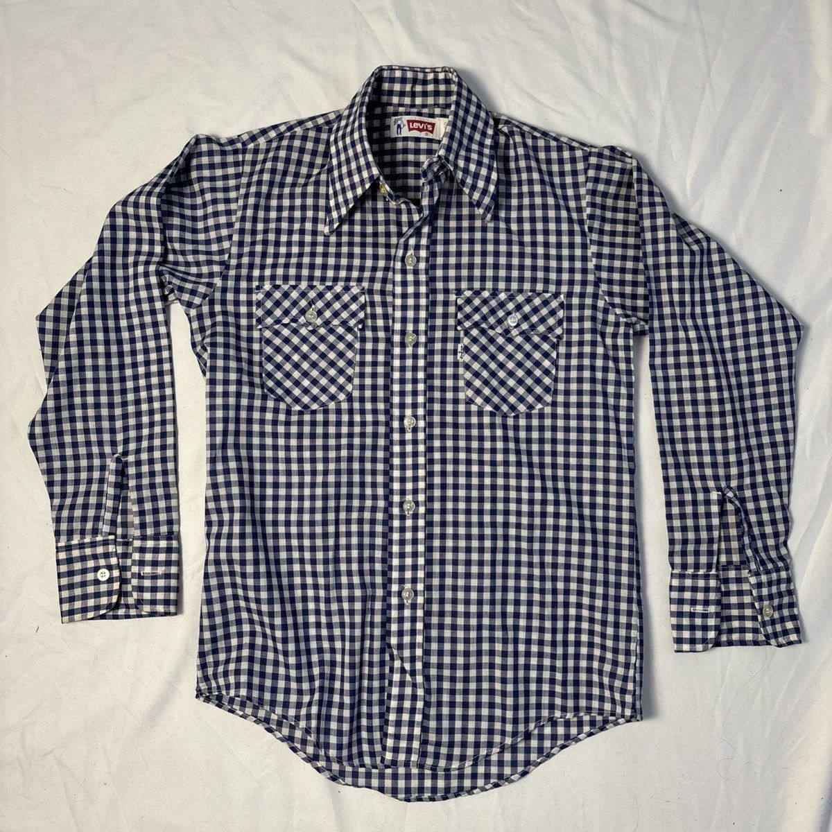 Vintage 70s Levis White Tab Western Shirt Mens Button Down