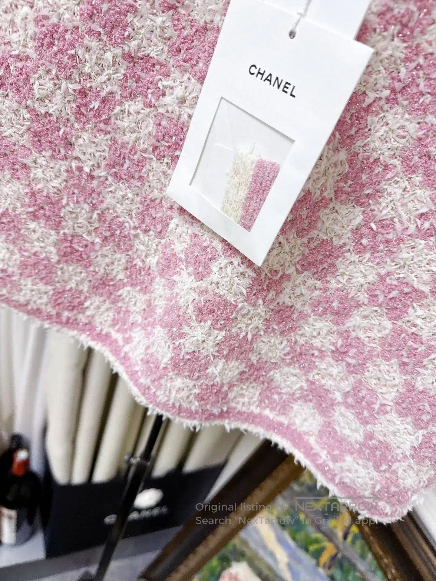 Chanel Chanel 23S Pink White Check Knit Skirt. Size 37" - 3 Thumbnail