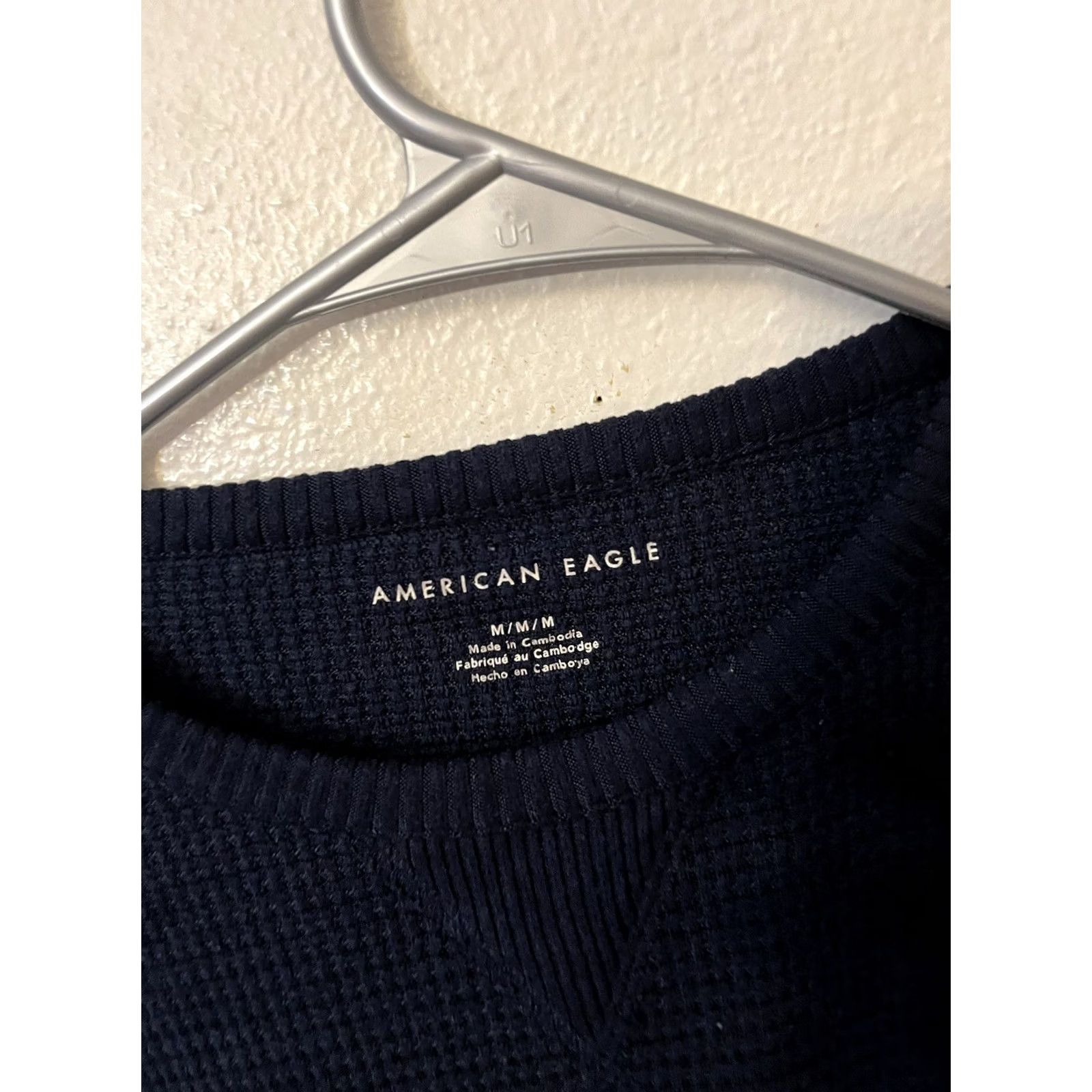 American Eagle Outfitters American Eagle Navy Blue Crew Neck Long Sleeve Tee Size Medium Waffle Ribbed Women MD Crew Neck Shirt Size M / US 6-8 / IT 42-44 - 2 Thumbnail