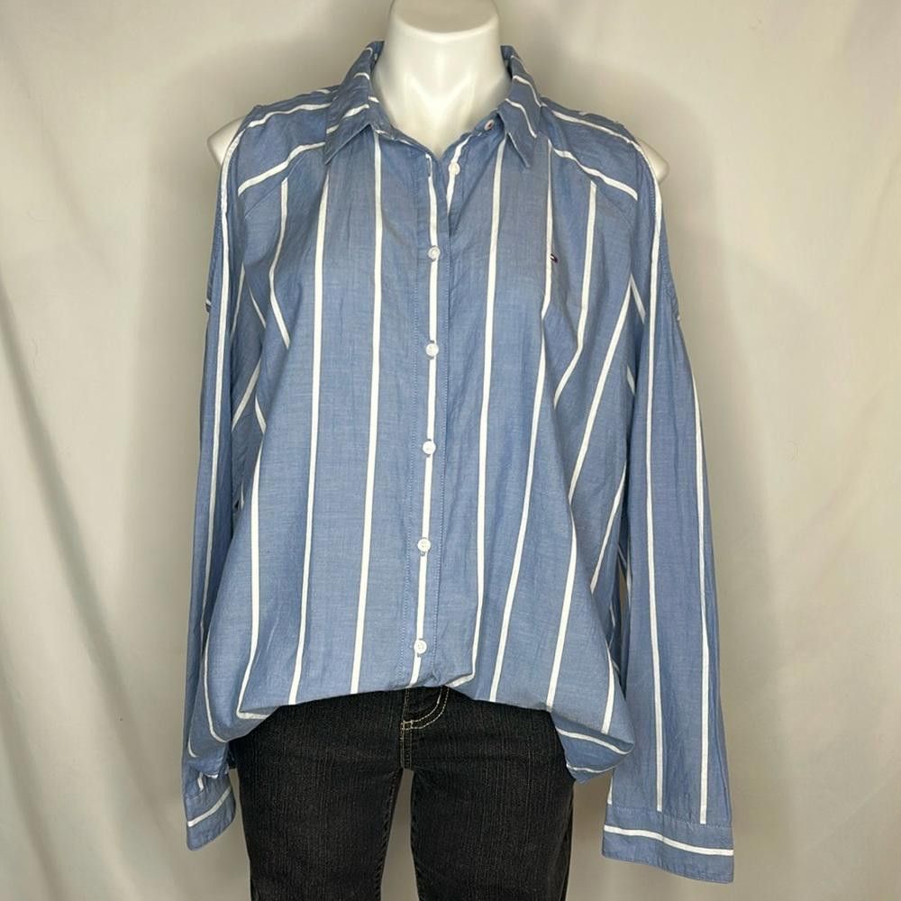 Tommy Hilfiger Tommy Cold Shoulder Stripe Chambray Button Down, XXL Size XXL / US 16-18 / IT 52-54 - 1 Thumbnail