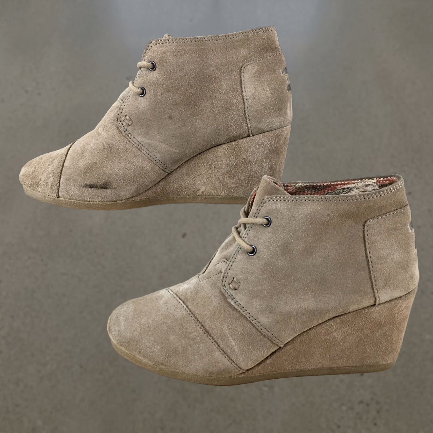 Toms TOMS Boots Womens 7.5 Ankle Booties Desert Wedge Brown Suede Leather Lace Up Bootie Size US 8 / IT 38 - 1 Thumbnail