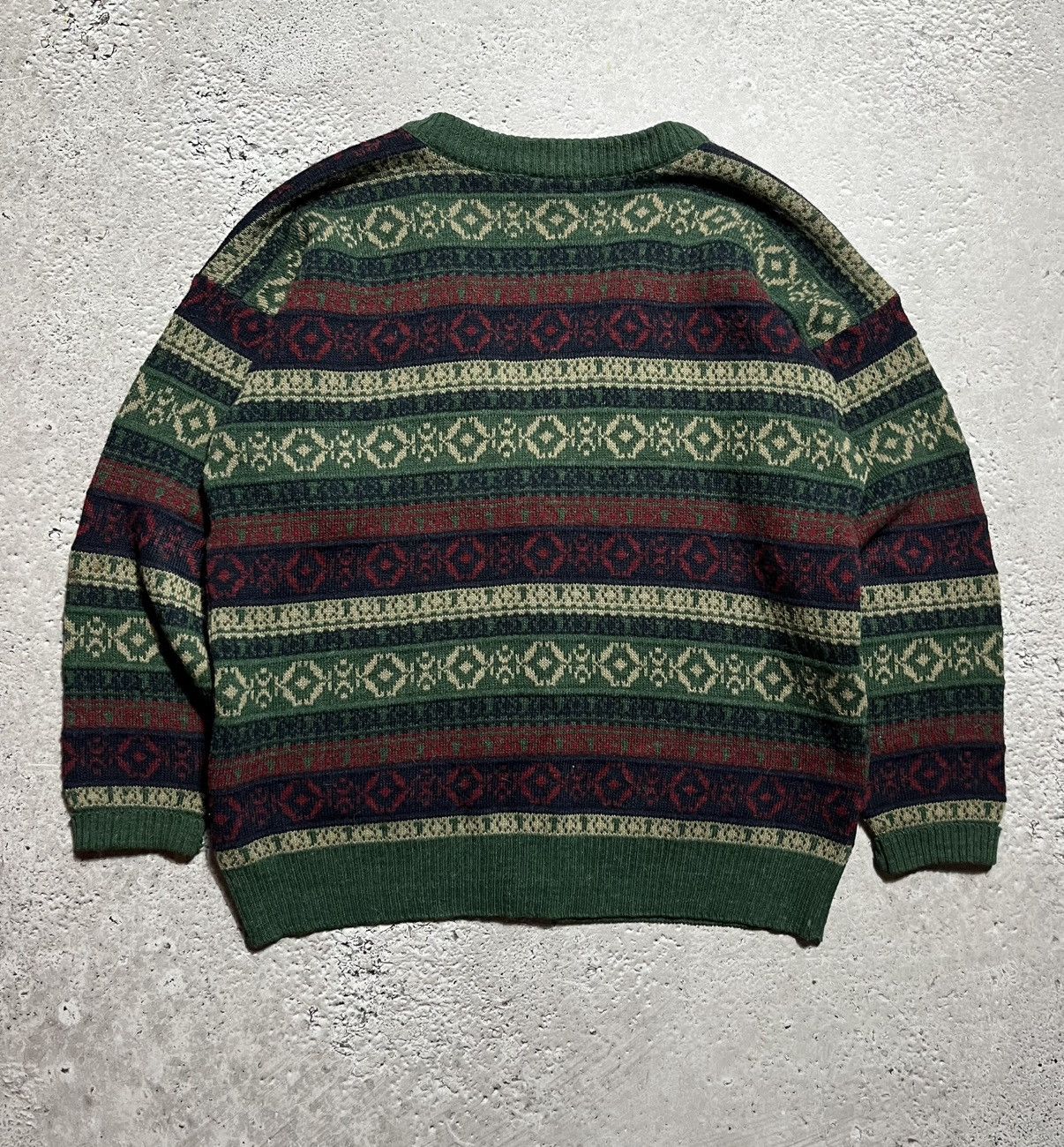 Lacoste × Vintage Vtg Lacoste Fair Isle Knit Cardigan Green Red Alpaca Wool Size US L / EU 52-54 / 3 - 12 Thumbnail