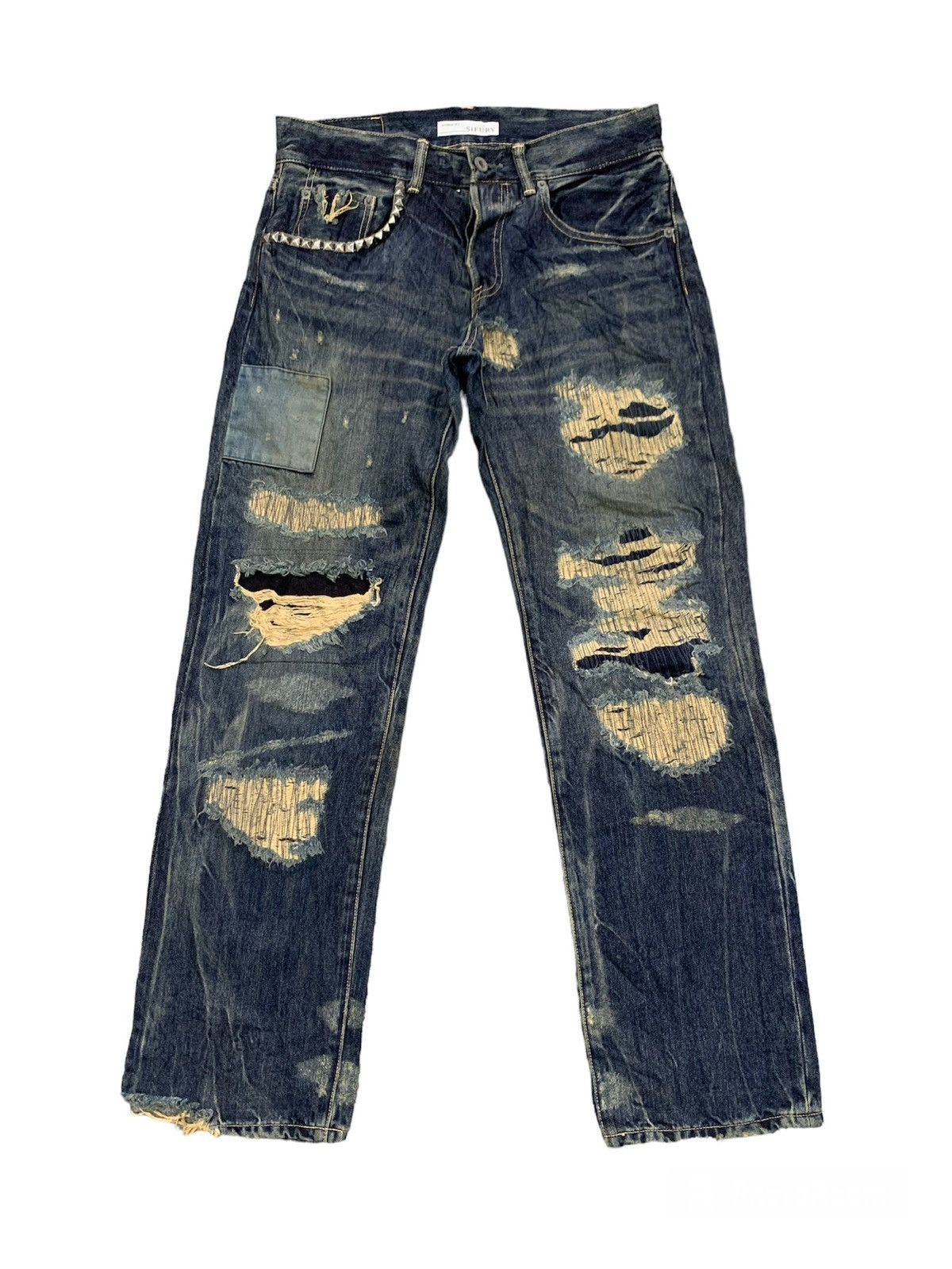 image of Distressed Denim x Selfedge Nice Sifury Copper Riveted Selvedge Denim Pant Made In Japan (Size 31)