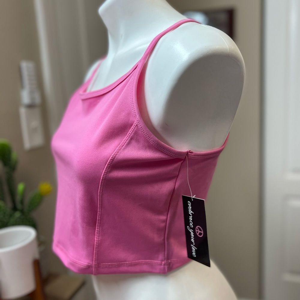 Other Athletic Sporty Pink Cropped Tank Top XL Stretch Activewear Size XL / US 12-14 / IT 48-50 - 2 Thumbnail