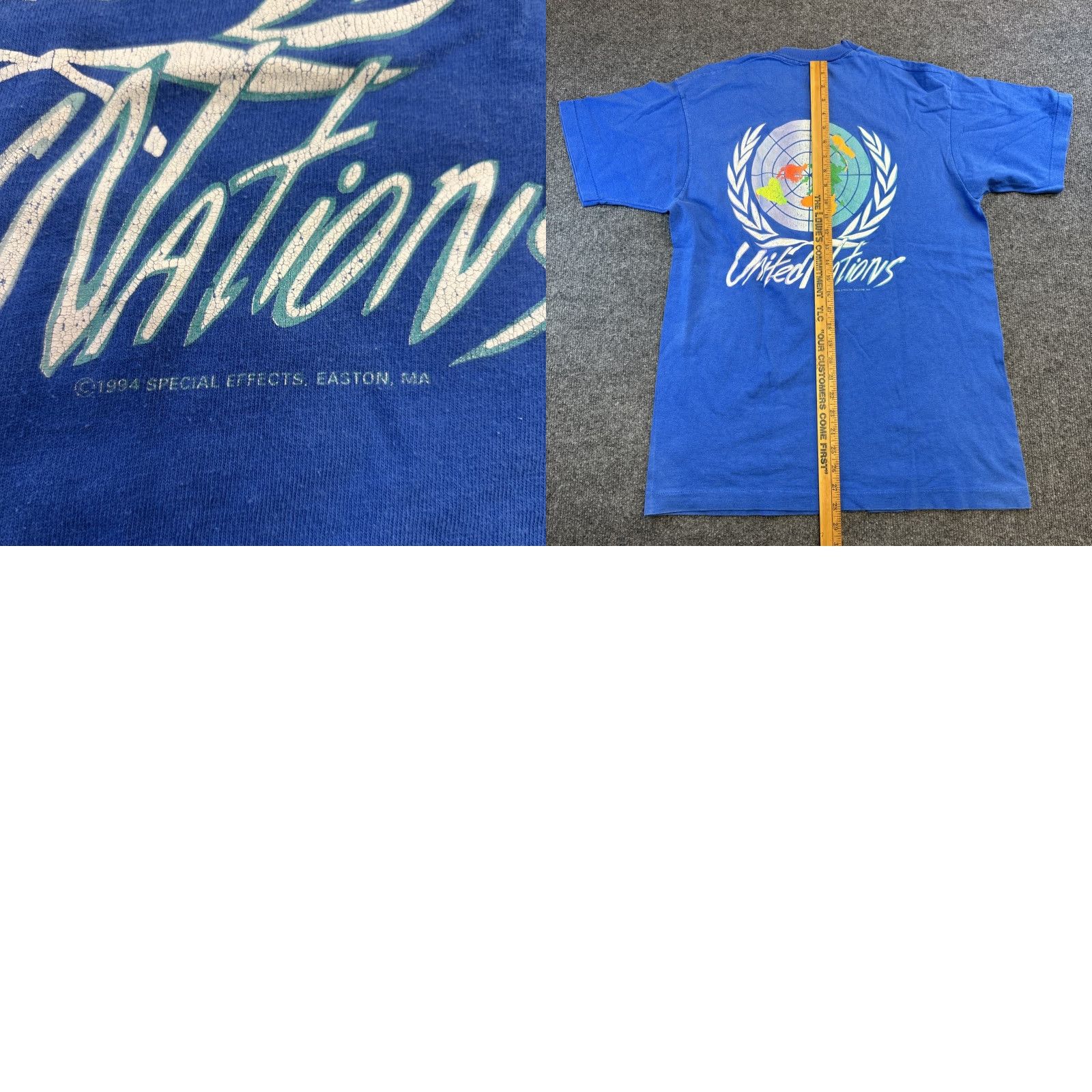 Fruit Of The Loom VINTAGE United Nations UN Map T Shirt Men’s Large Blue Graphic L Mens Shirt Size US L / EU 52-54 / 3 - 8 Thumbnail
