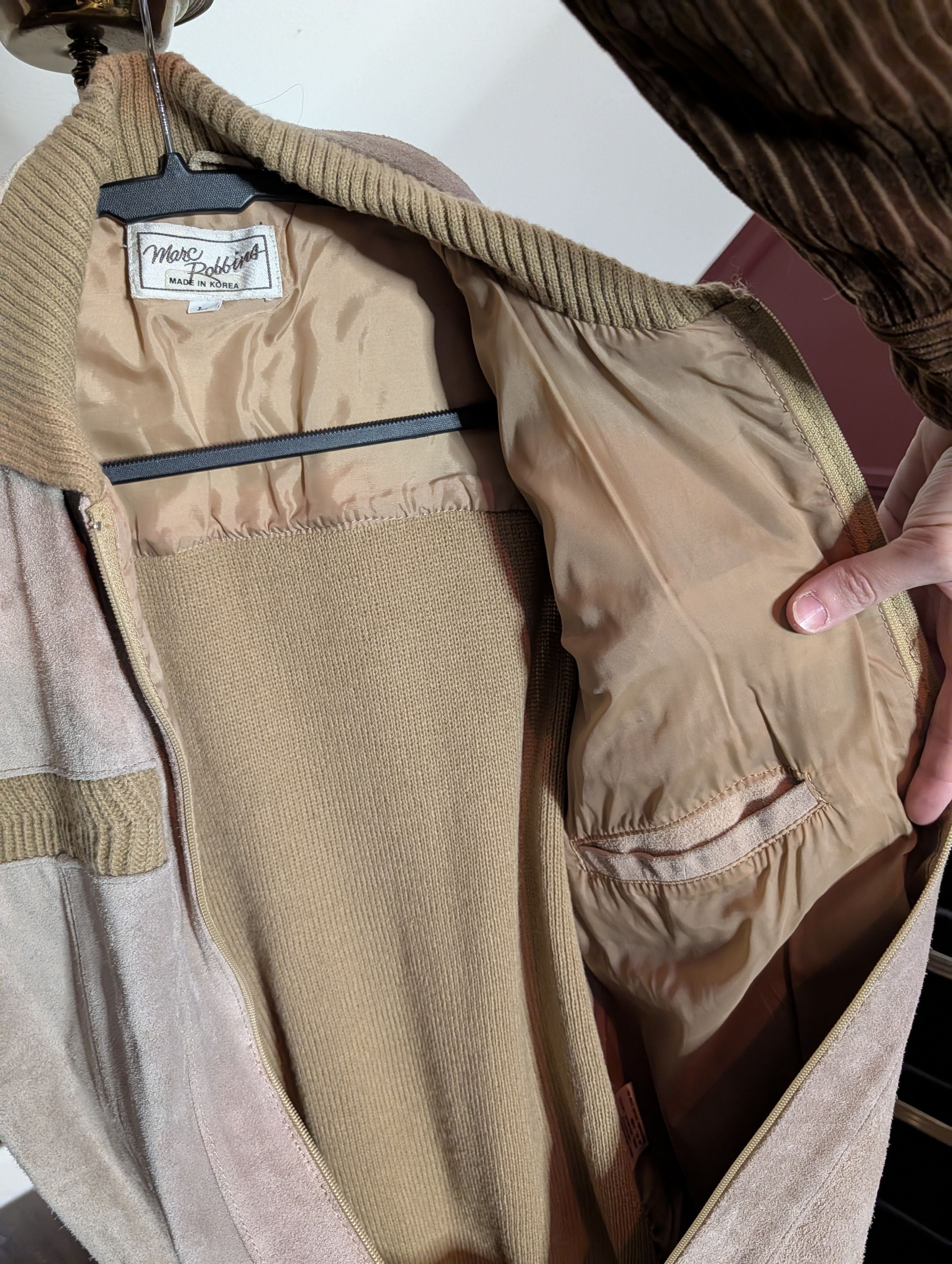 Other MARC ROBBINS vtg suede leather knit insert bomber jacket Size US L / EU 52-54 / 3 - 11 Thumbnail