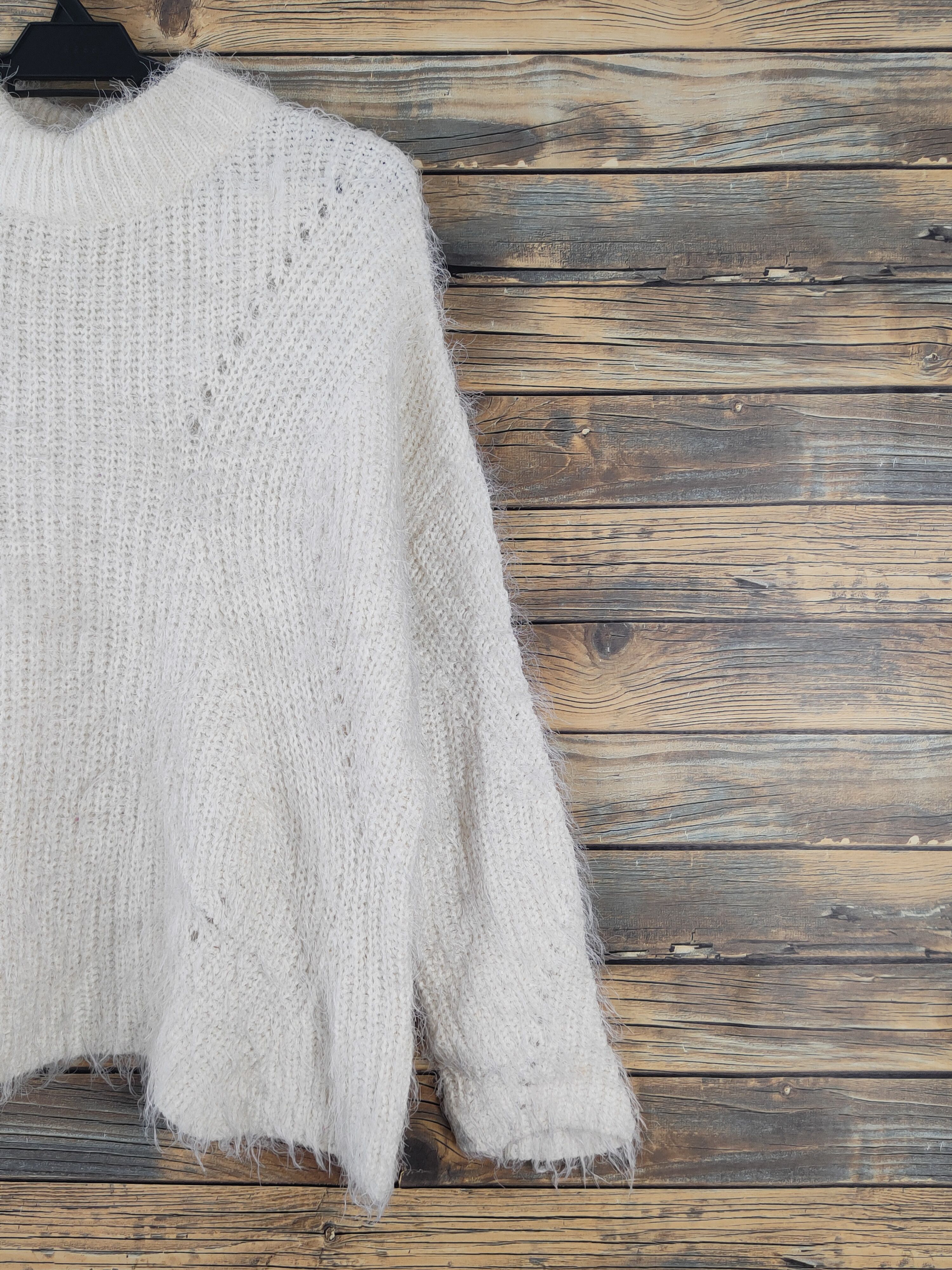 Japanese Brand Merci-u Ivory Shag Shaggy Fur Mohair Knitwear #W2133 Size L / US 10 / IT 46 - 5 Thumbnail